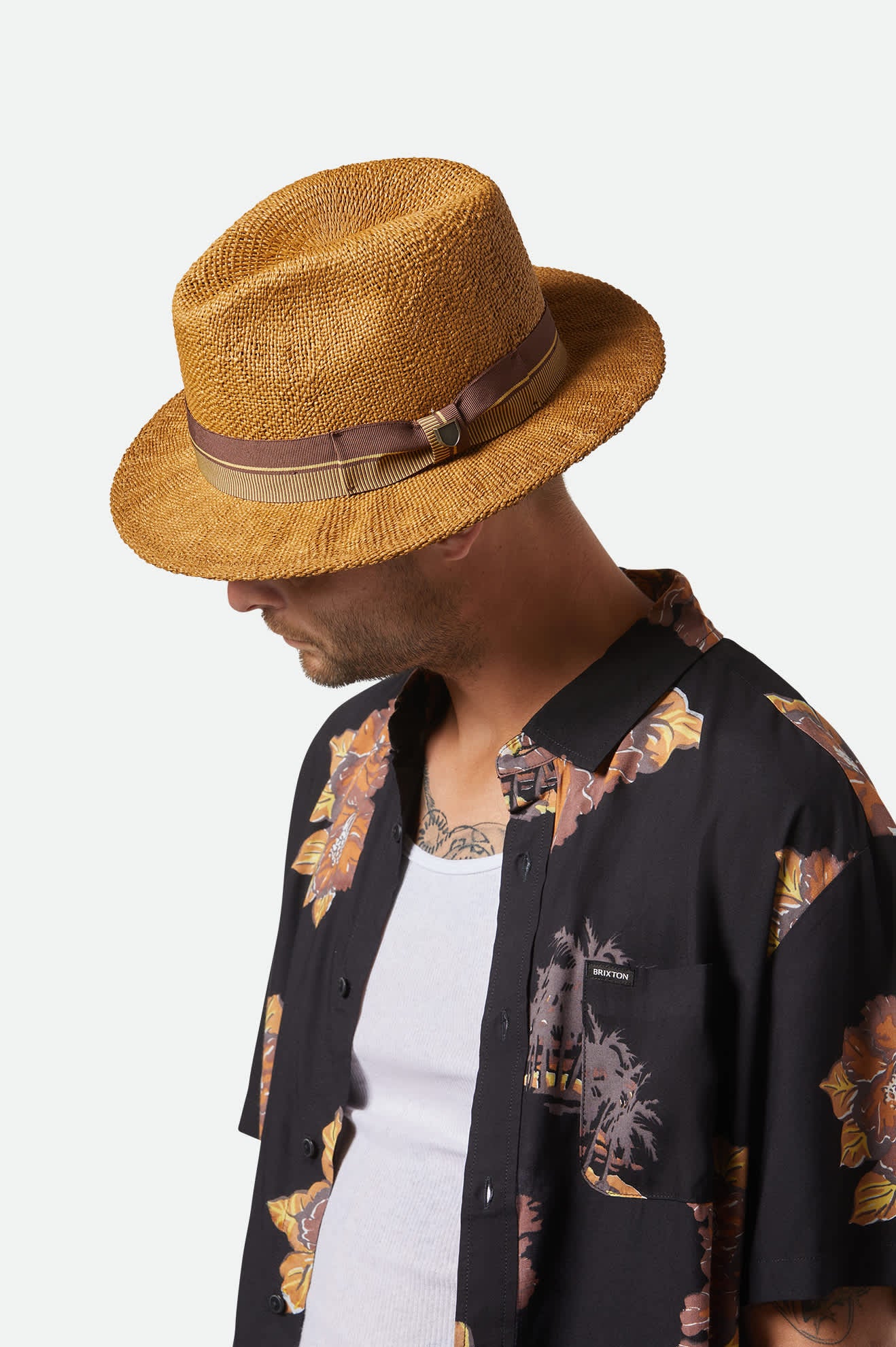 Unisex Roma Straw Fedora in the color Coffee - Men's Front View