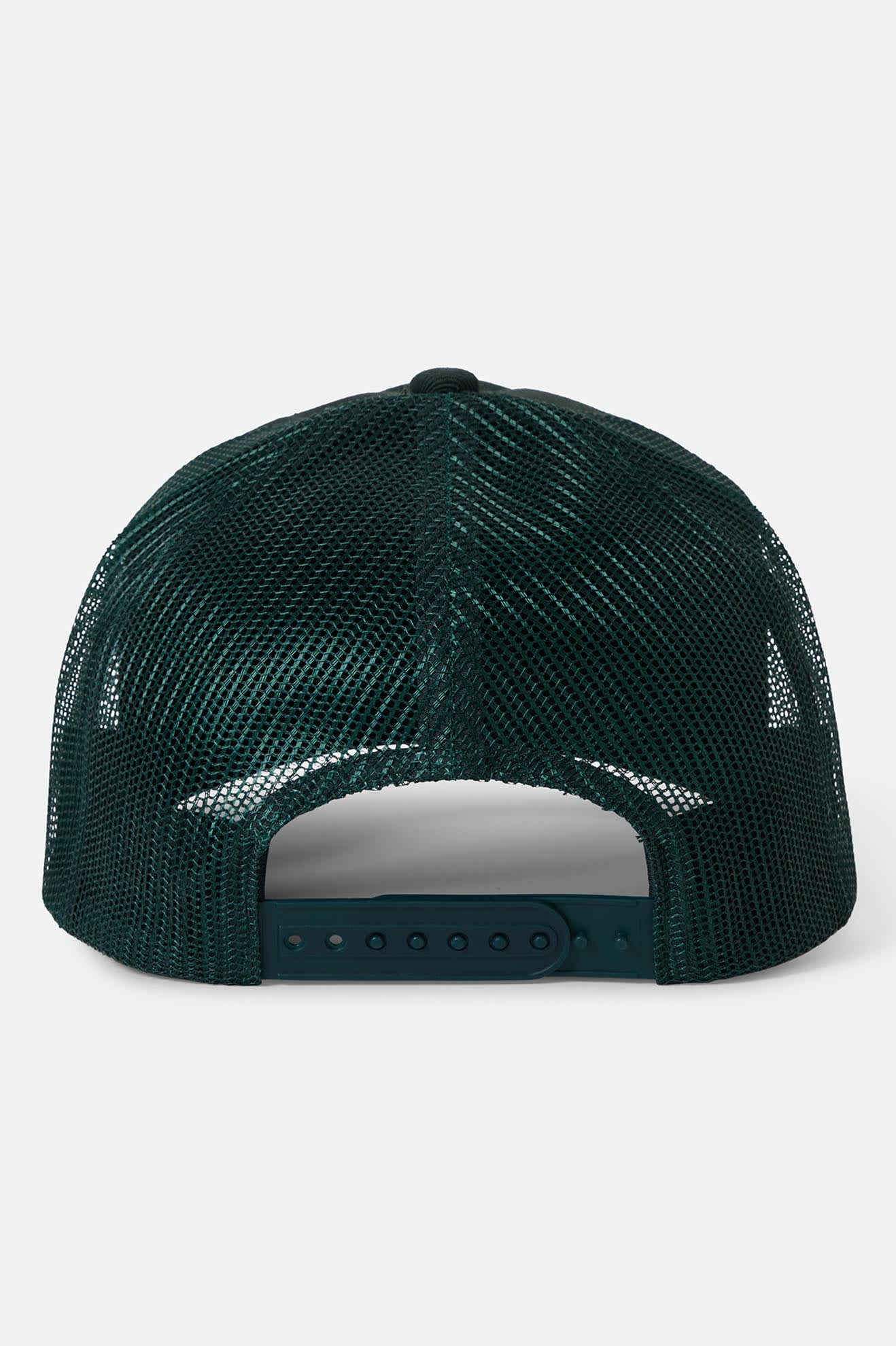 Unisex Keaton Netplus Trucker Hat in the color Deep Forest/Deep Forest - Back Style View