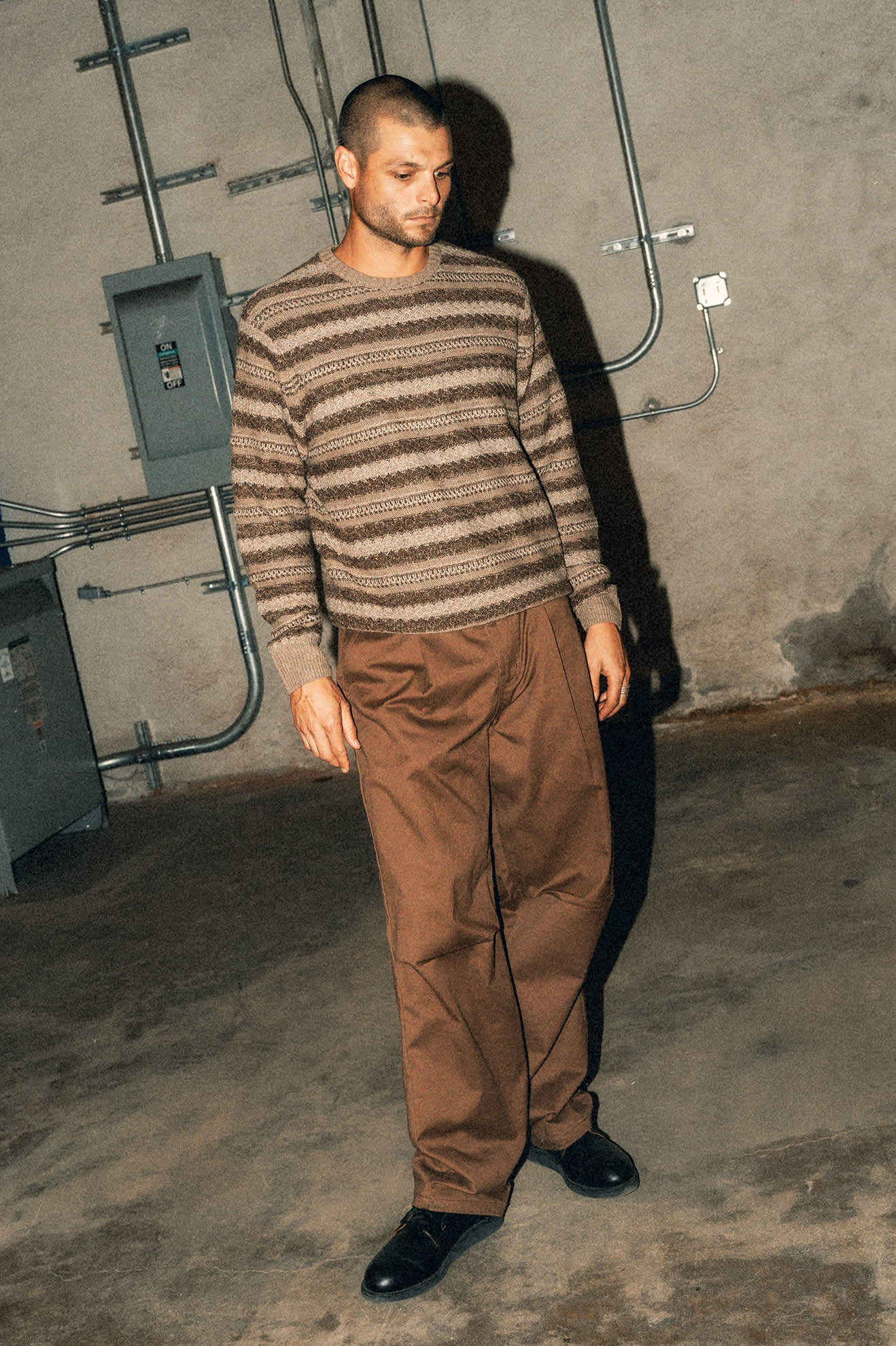 Men's Midnight Crew Sweater in the color Multi Neutral Stripe - Men's Lifestyle image