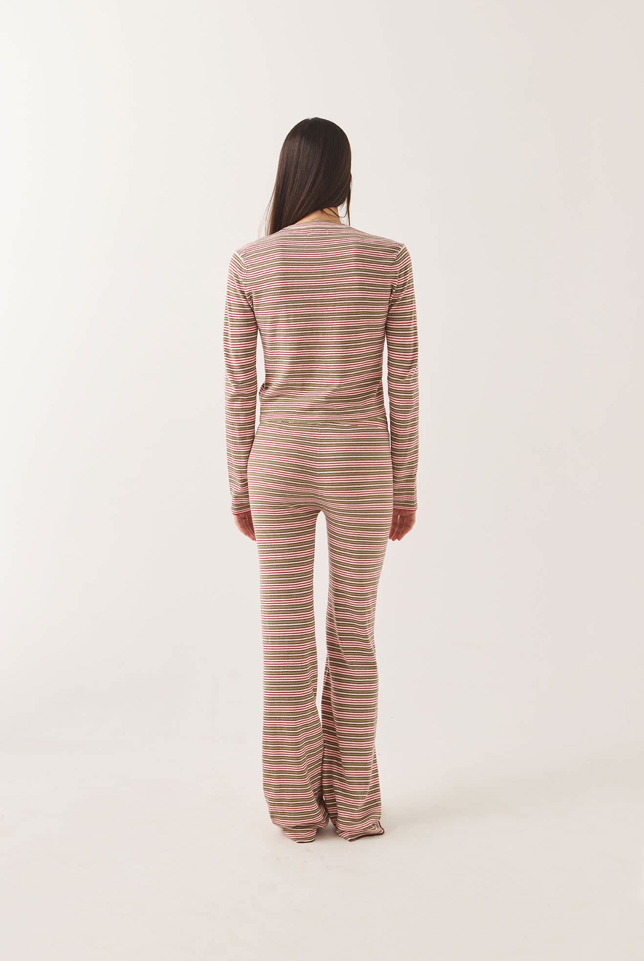 Women's Bixby Lightweight Cardigan in the color Green Multi Stripe - Women's Back View