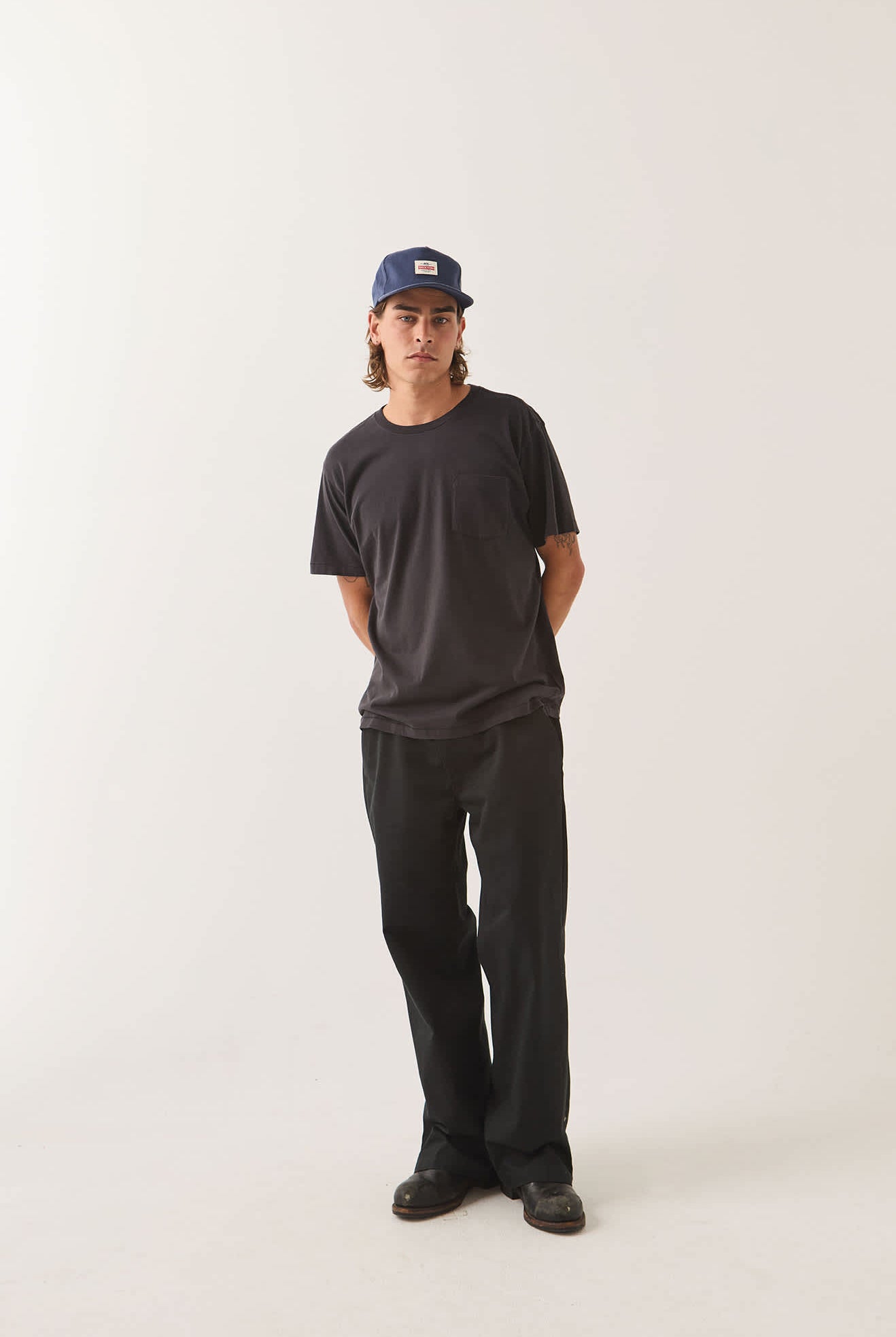 Men's Brixton Baseline Pocket T-Shirt in the color Black - Men's Front View