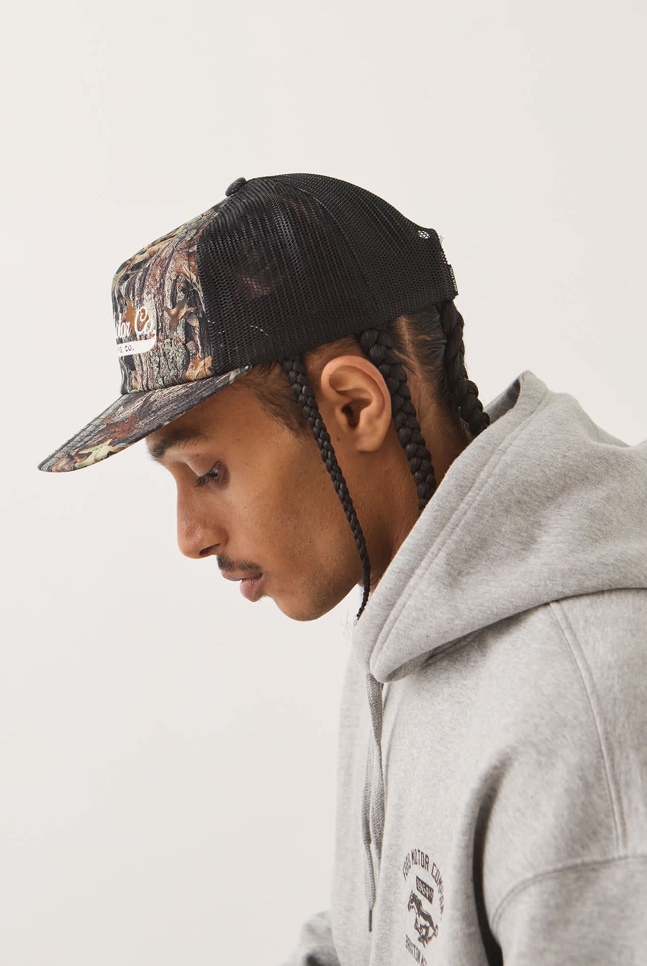 Unisex Ford X Brixton Trucker Hat in the color Boxwood Green - Men's Side View