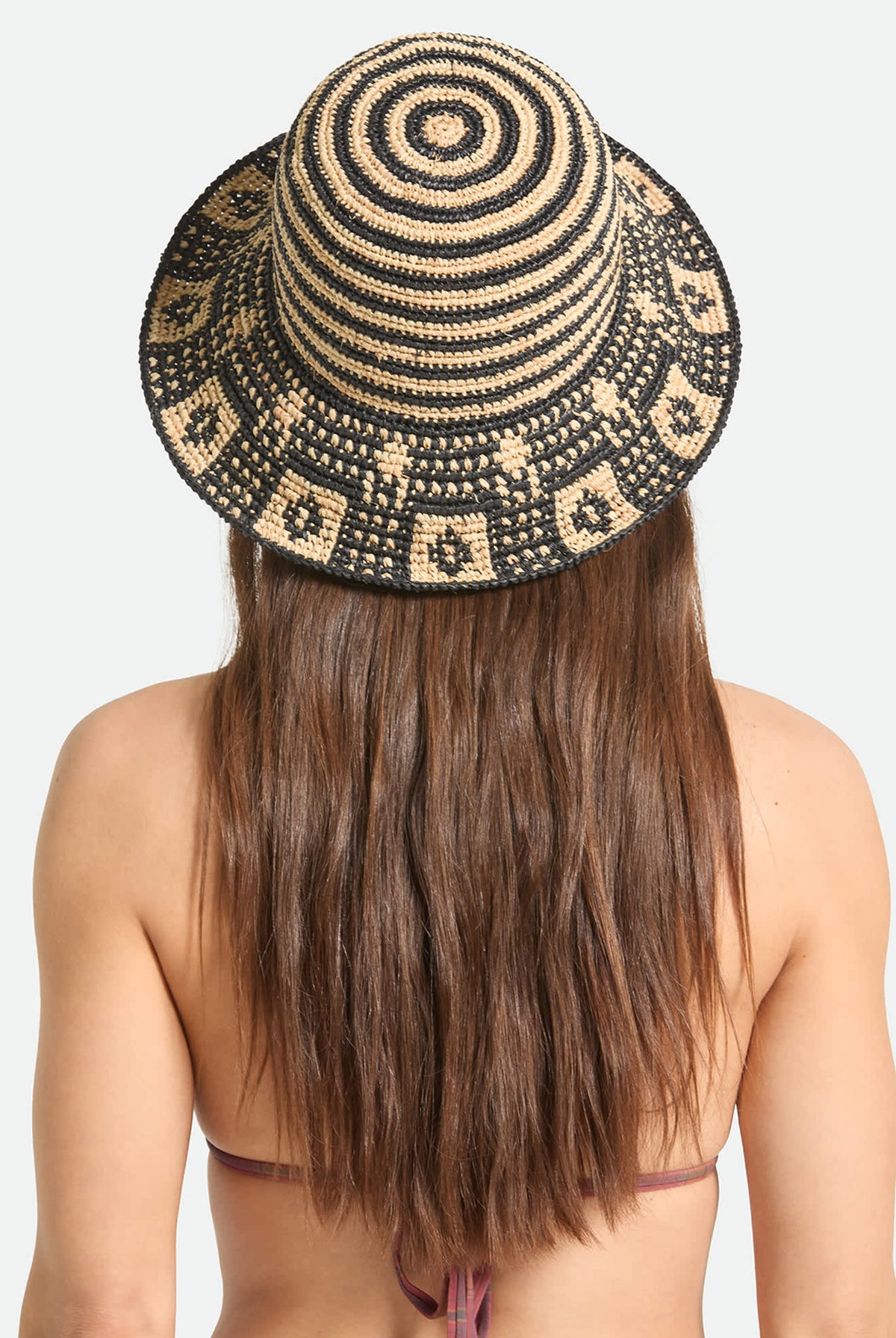 Women's Redding Packable Straw Bucket Hat in the color Black/Natural - Women's Back View
