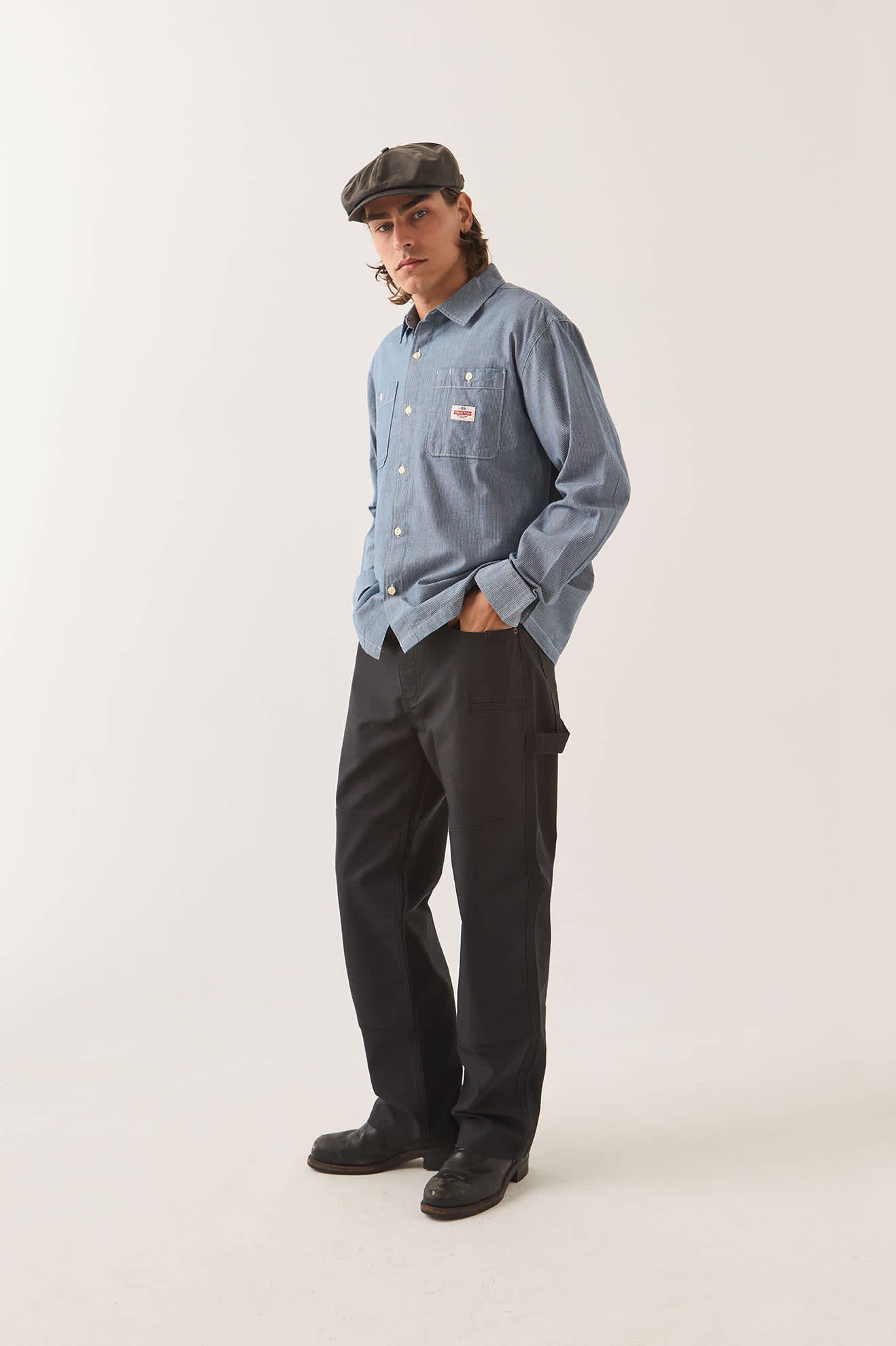 Men's Trademark Long Sleeve Shirt in the color Blue Chambray Micro Stripe - Men's Side View
