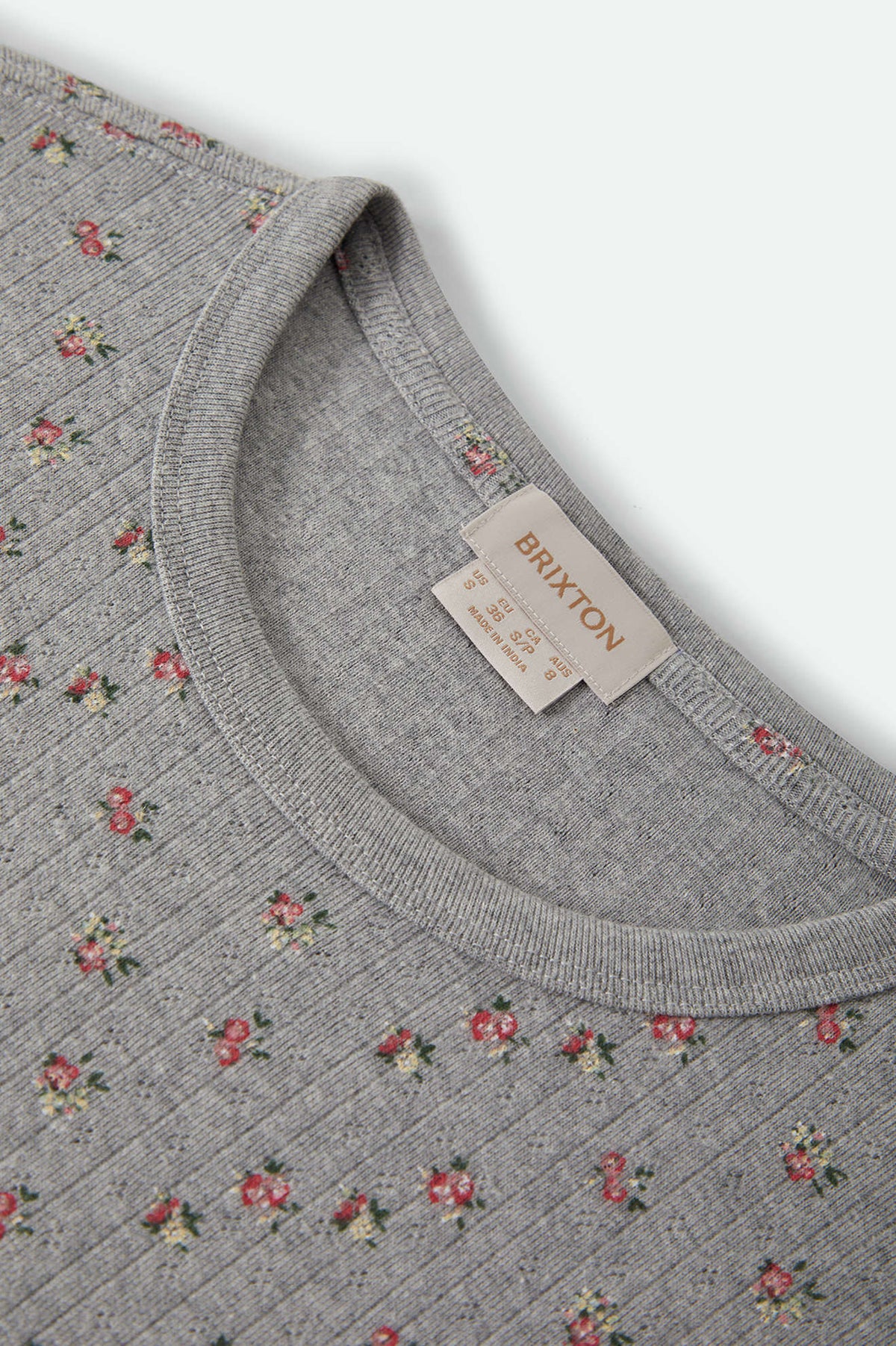 Women's Off Duty Pointelle Knit Top in the color Heather Grey Ditsy Floral - Additional Laydown image