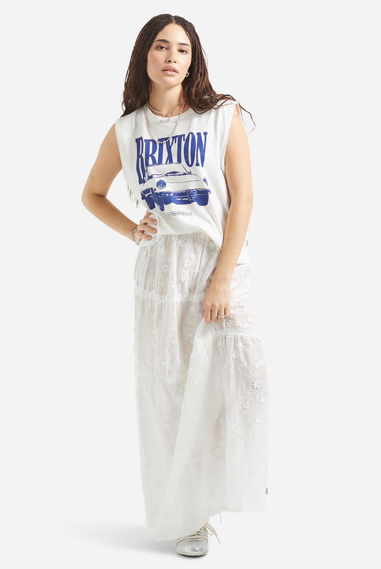 Women's Sunday Cruising Club Muscle Tank in the color Vintage White - Additional Fit image