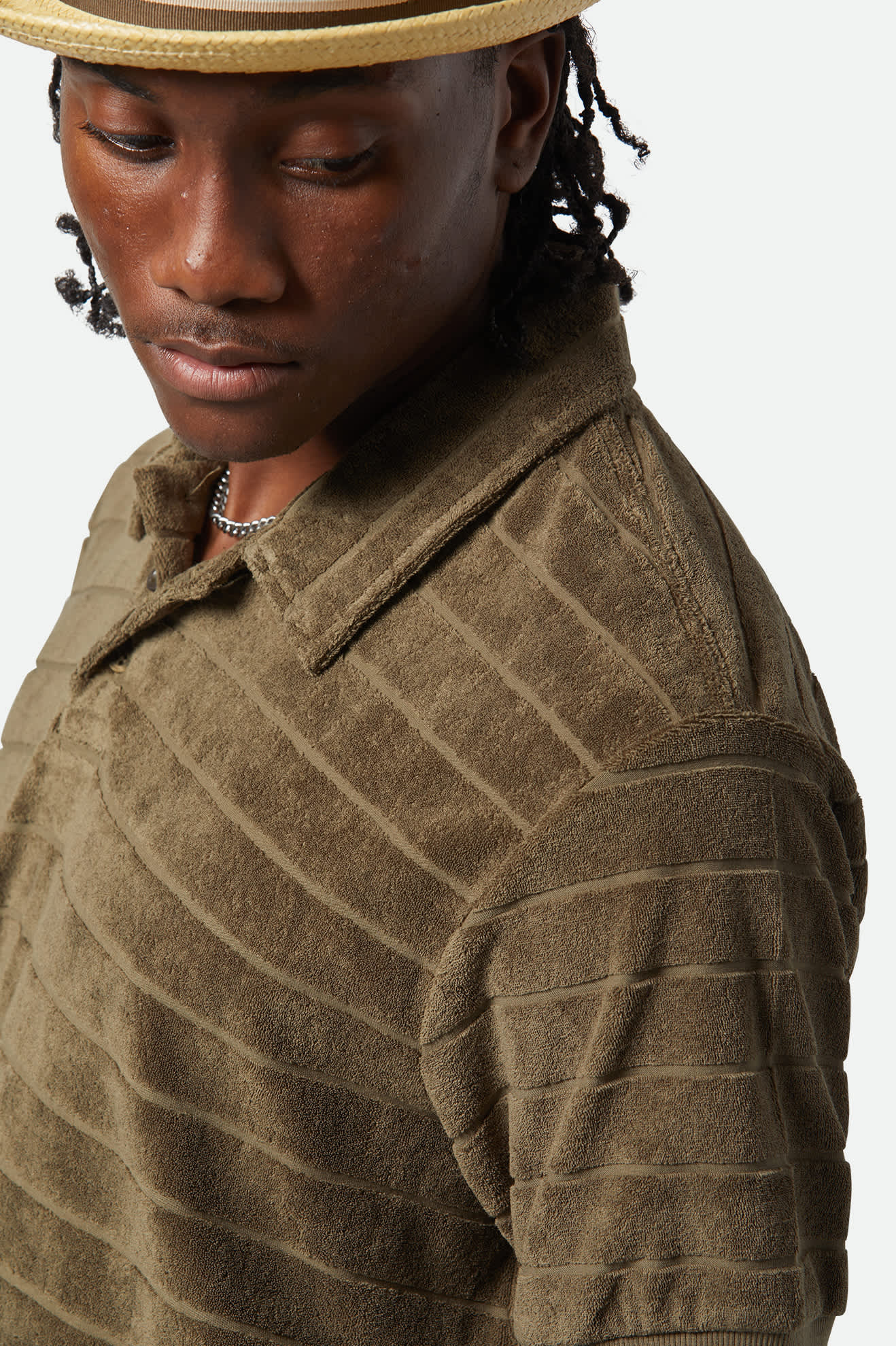 Men's Weekend Terry Cloth S/S Polo in the color Ivy Green - Additional Fit View