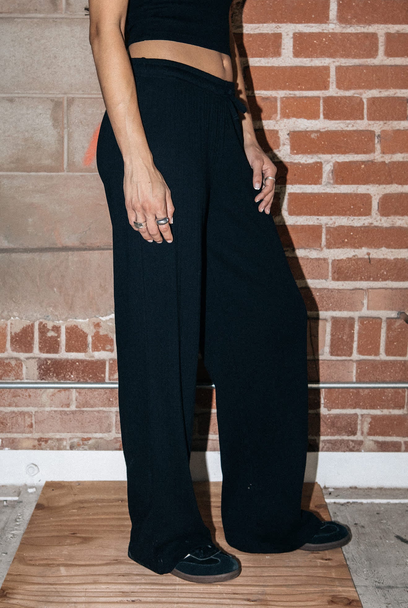 Women's Pointelle Lounge Pant in the color Black - Men's Lifestyle image
