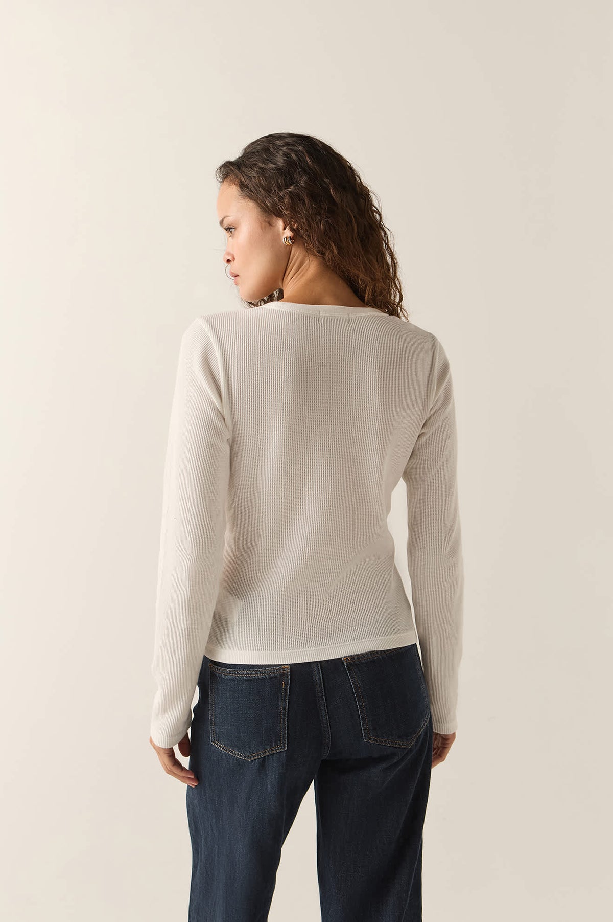 Women's Lipstick Waffle Knit Top in the color Off White - Women's Back View