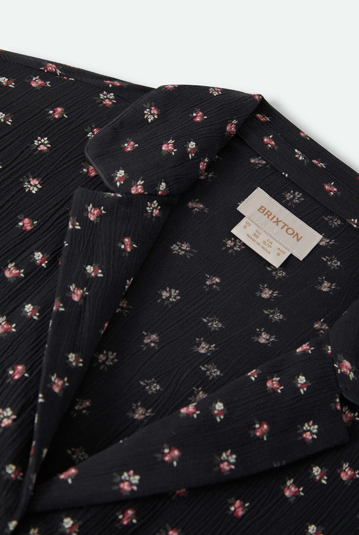 Women's Silky Bowling Button Down Shirt in the color Black Ditsy Floral - Additional Laydown image