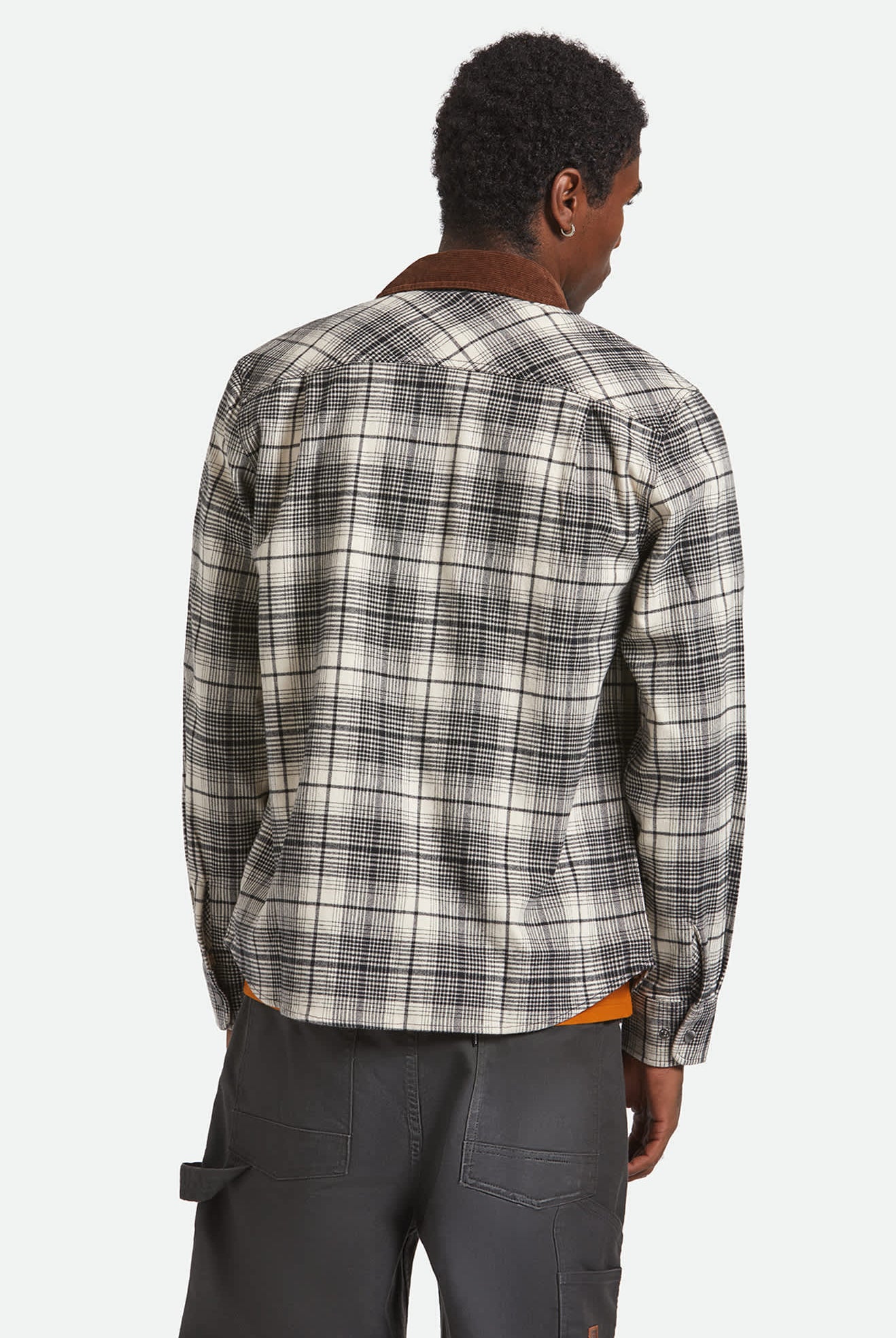 Men's Builders Bowery Performance Flannel in the color Off White/Black - Men's Back View