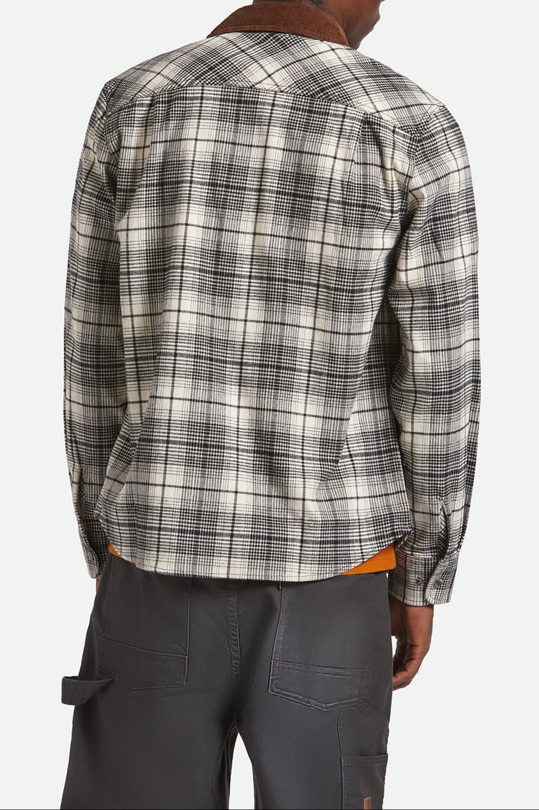 Men's Builders Bowery Performance Flannel in the color Off White/Black - Men's Back View