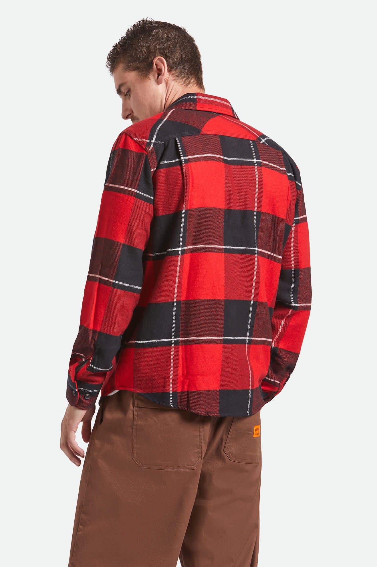 Men's Bowery Flannel in the color Black/Adrenaline Rush/Off White - Men's Back View