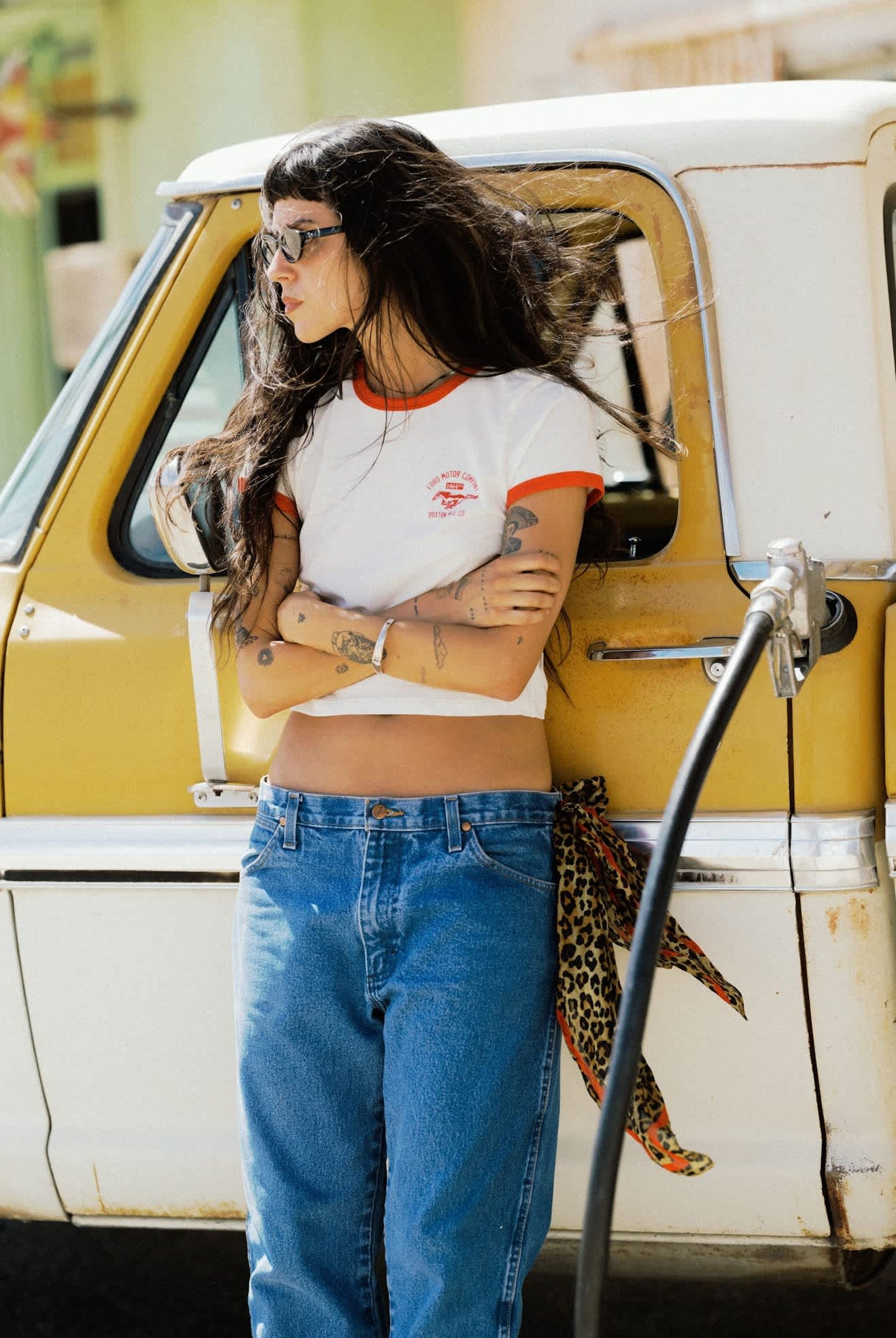 Women's Ford Mustang Baby Ringer T-Shirt in the color Wimbledon White - Women's Lifestyle image