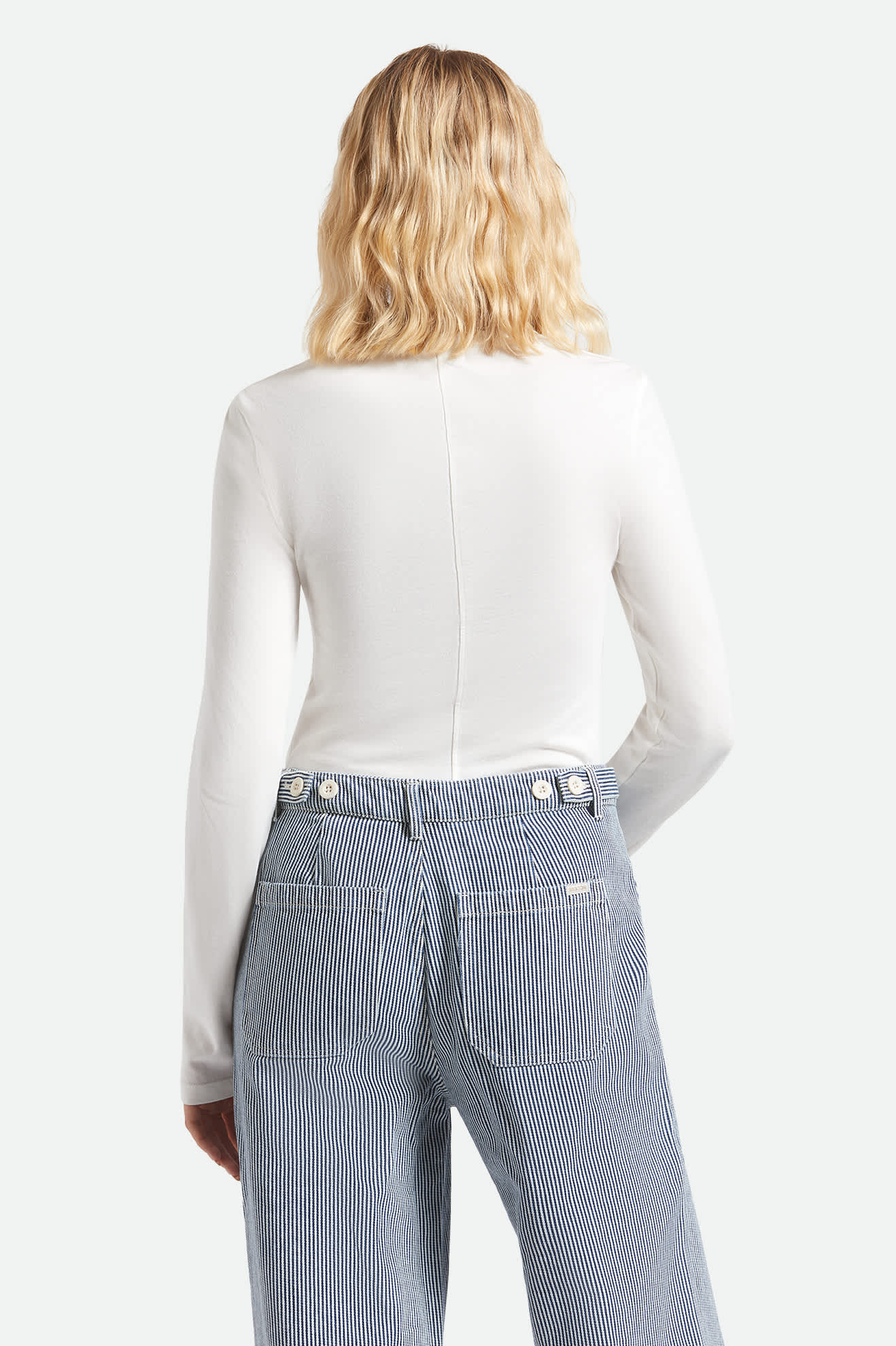 Women's Carefree Organic Garment Dye Slim L/S T-Shirt in the color Off White - Women's Back View