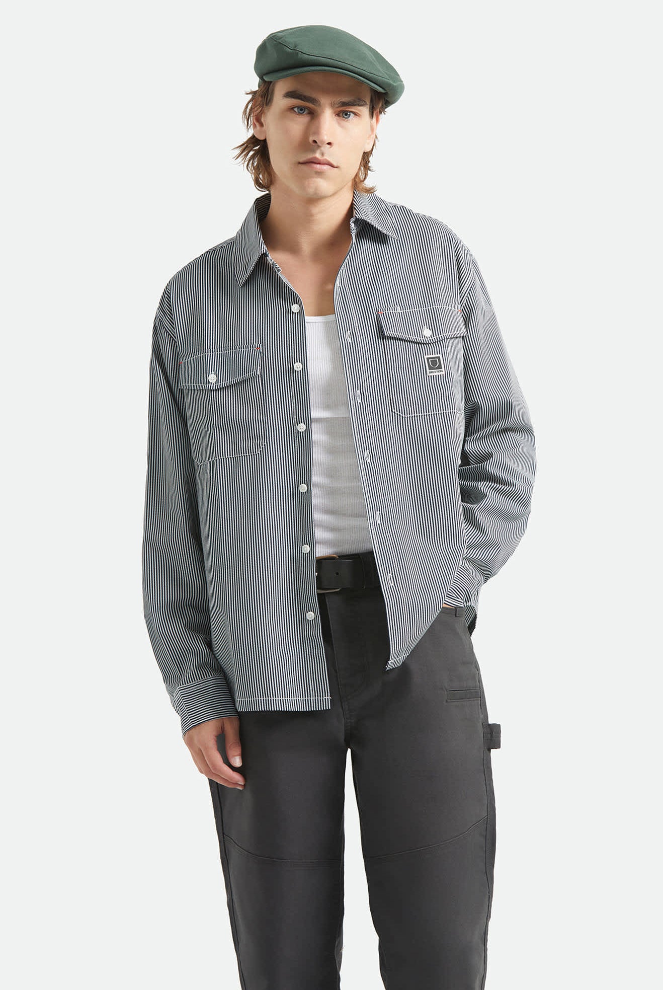 Men's Journey Lightweight Long Sleeve Shirt in the color Navy/White Stripe - Men's Front View