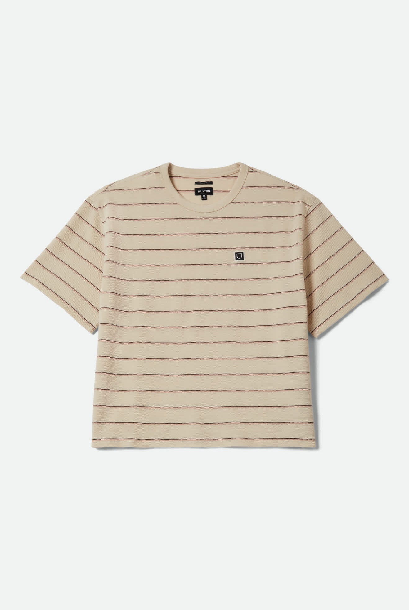 Men's Parsons Stripped Pique Boxy T-Shirt in the color Whitecap/Sea Foam/Pinecone Brown - Front Product View