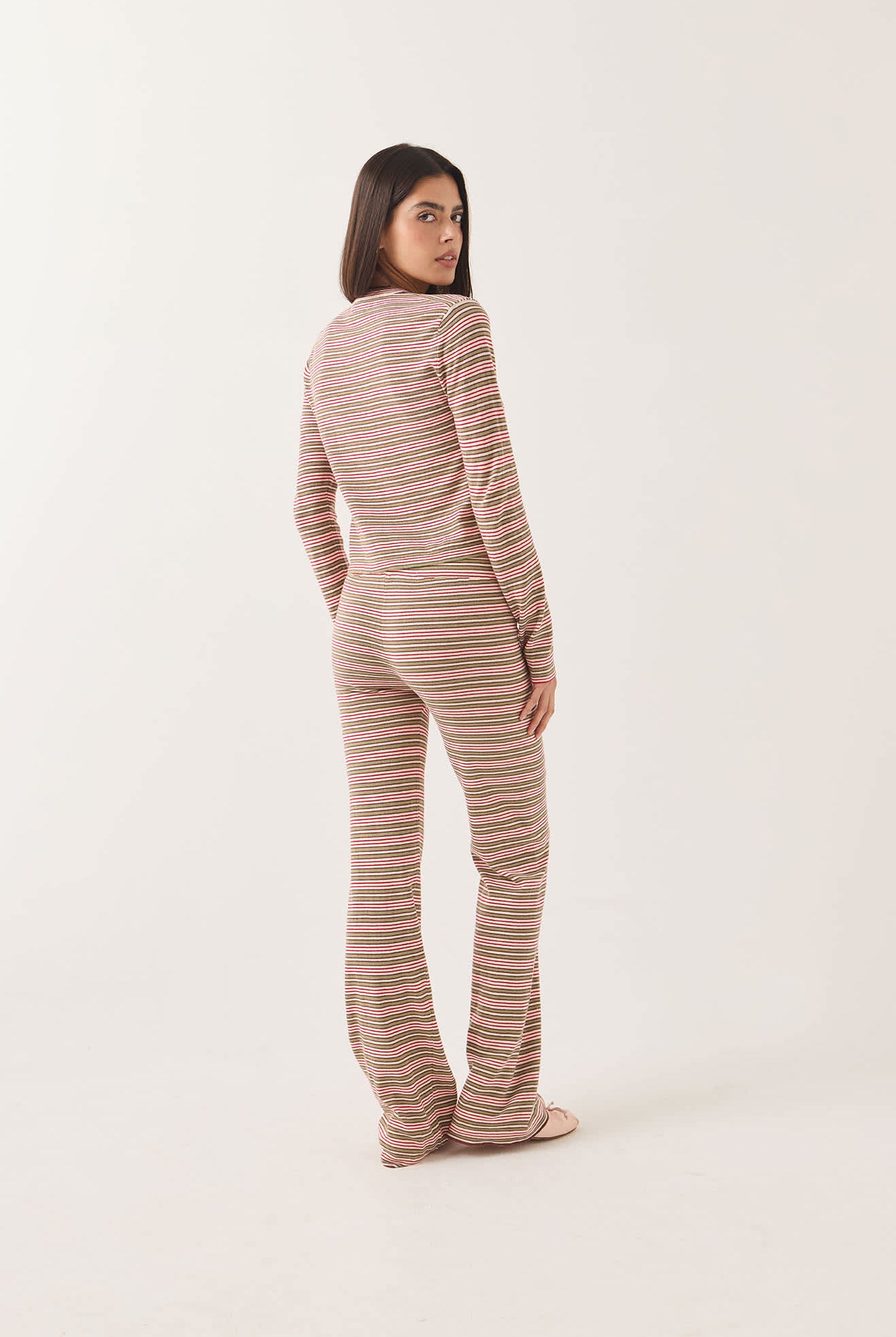 Women's Bixby Lightweight Cardigan in the color Green Multi Stripe - Additional Fit image