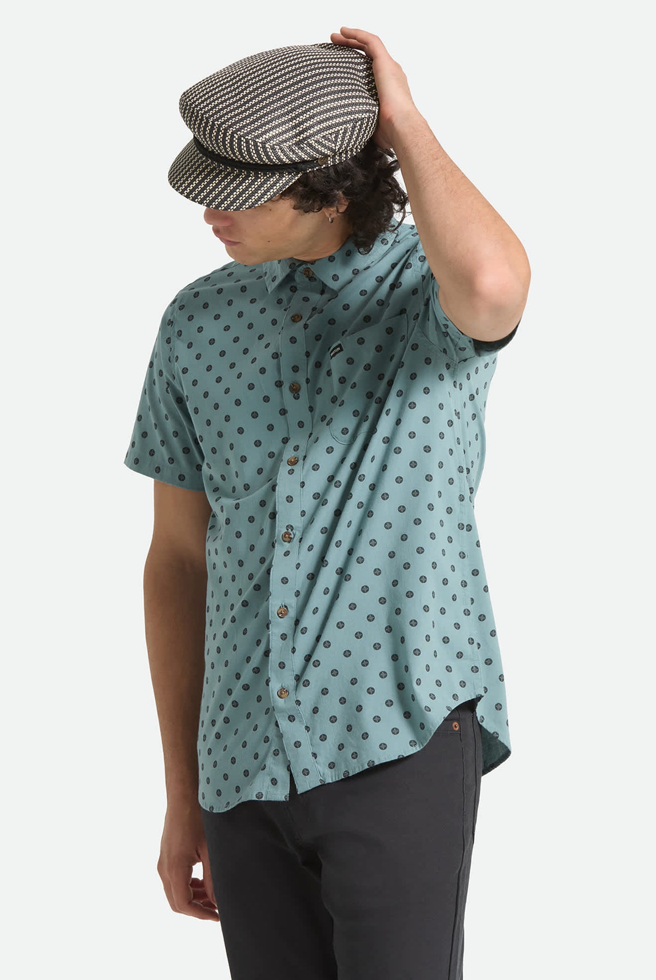 Men's Charter Print Short Sleeve Shirt in the color Micro Street Tile - Additional Fit image