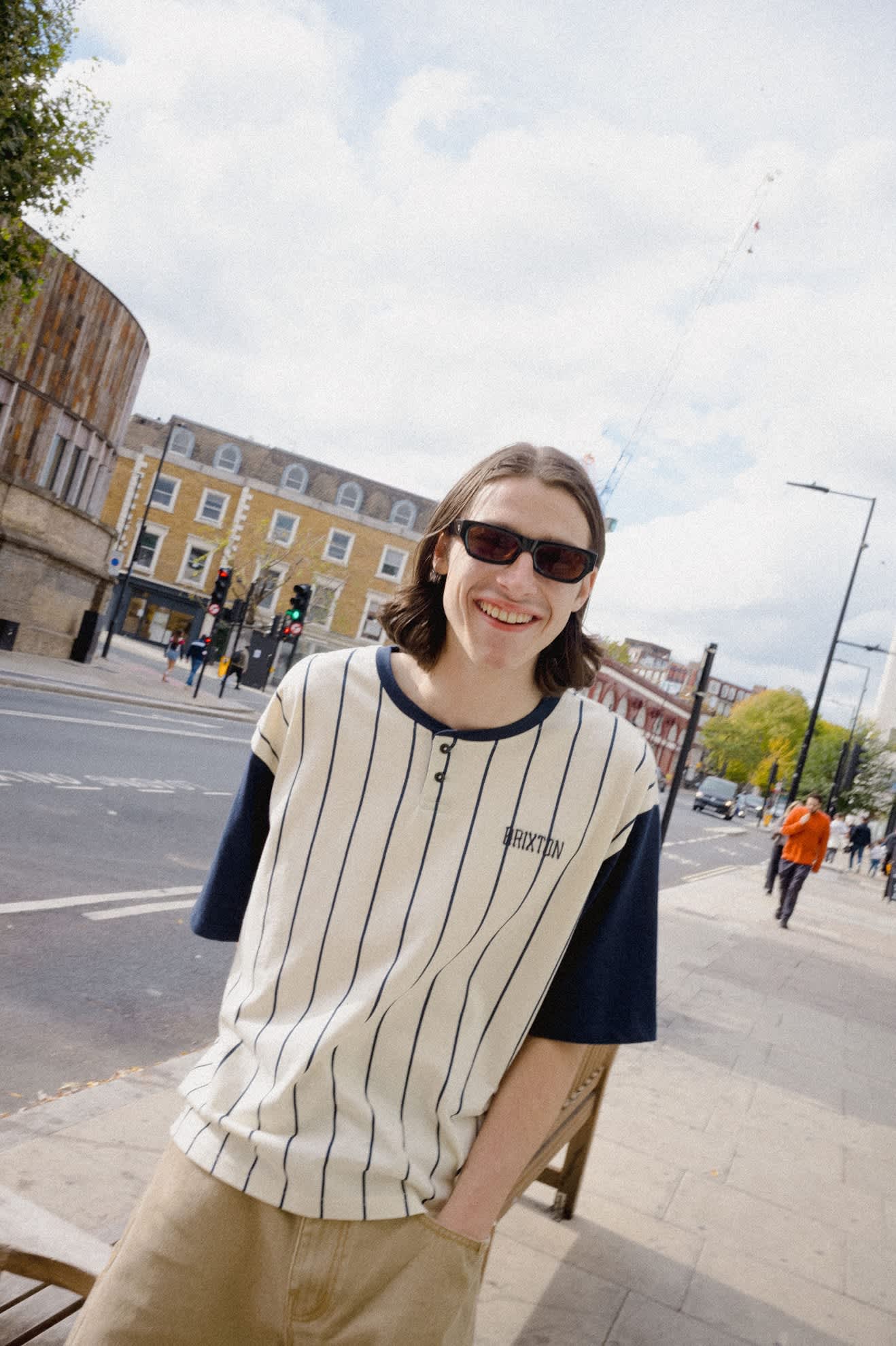 Men's Boxy Baseball T-Shirt in the color Off White Stripe/Washed Navy - Men's Lifestyle image