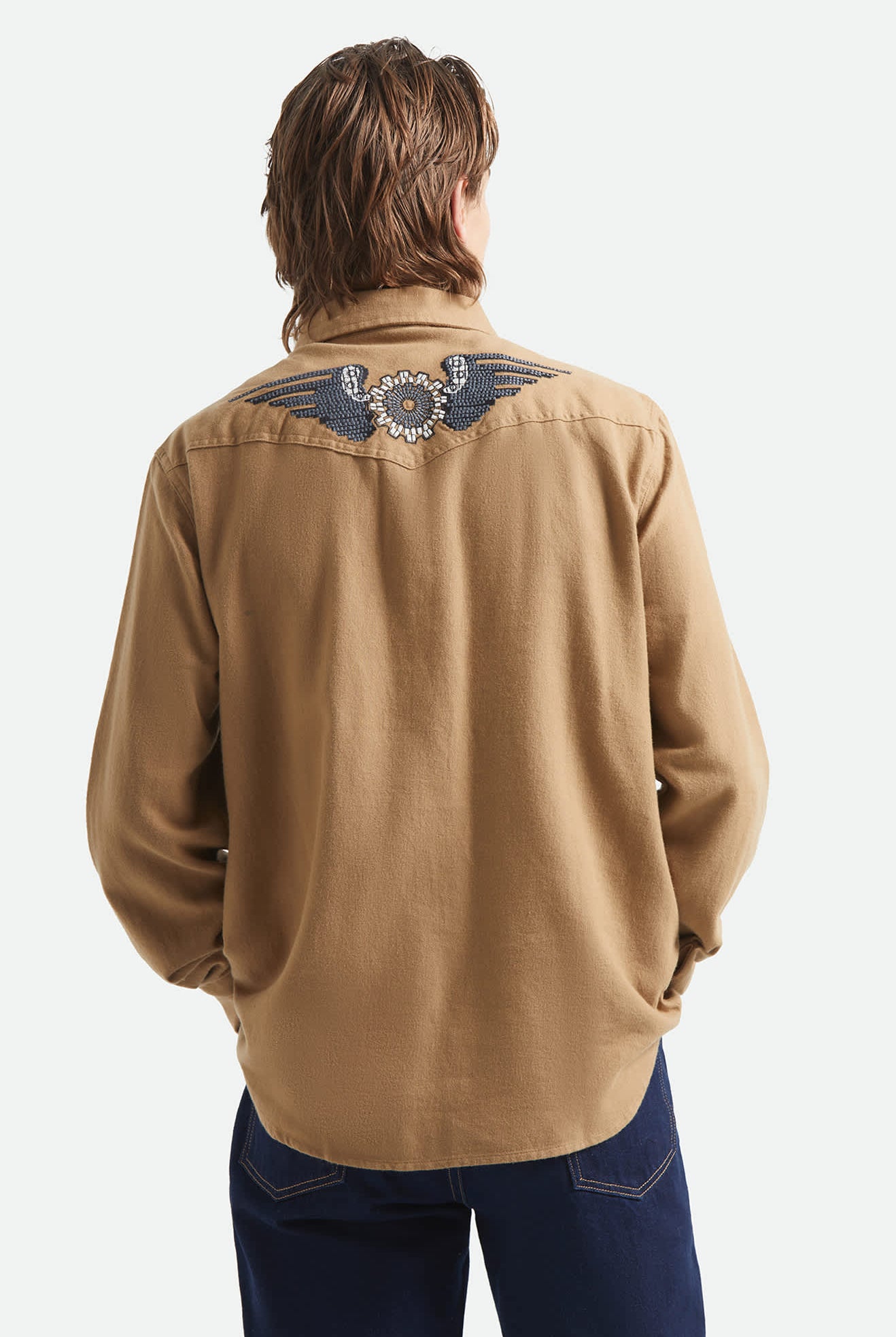Men's Waylon Lightweight Overshirt in the color Khaki - Men's Back View