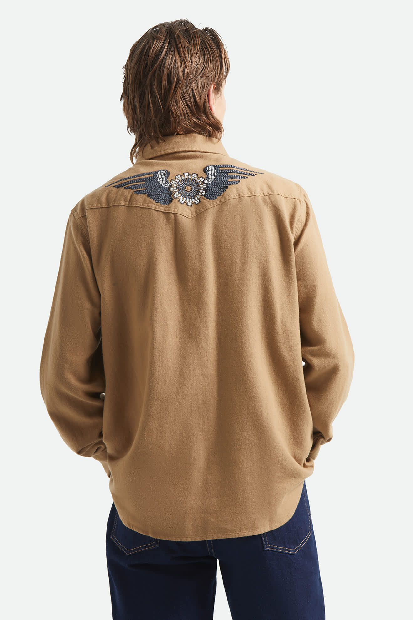 Men's Waylon Lightweight Overshirt in the color Khaki - Men's Back View