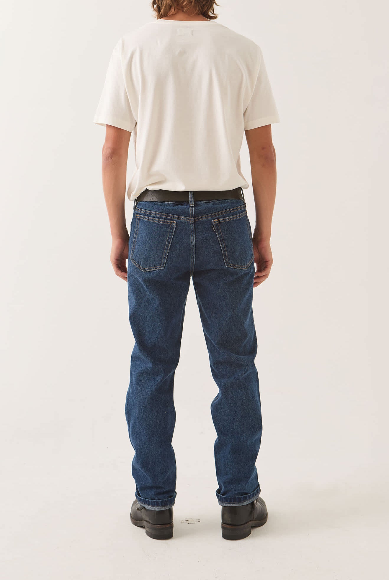 Men's Builders 5-Pocket Pant in the color Dark Denim - Men's Back View