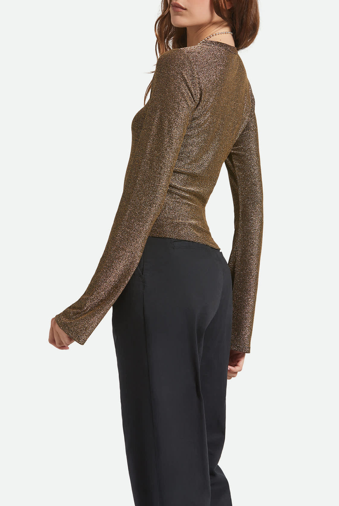 Women's Dolly Slim L/S Knit T-Shirt in the color Gold Metallic - Women's Back View