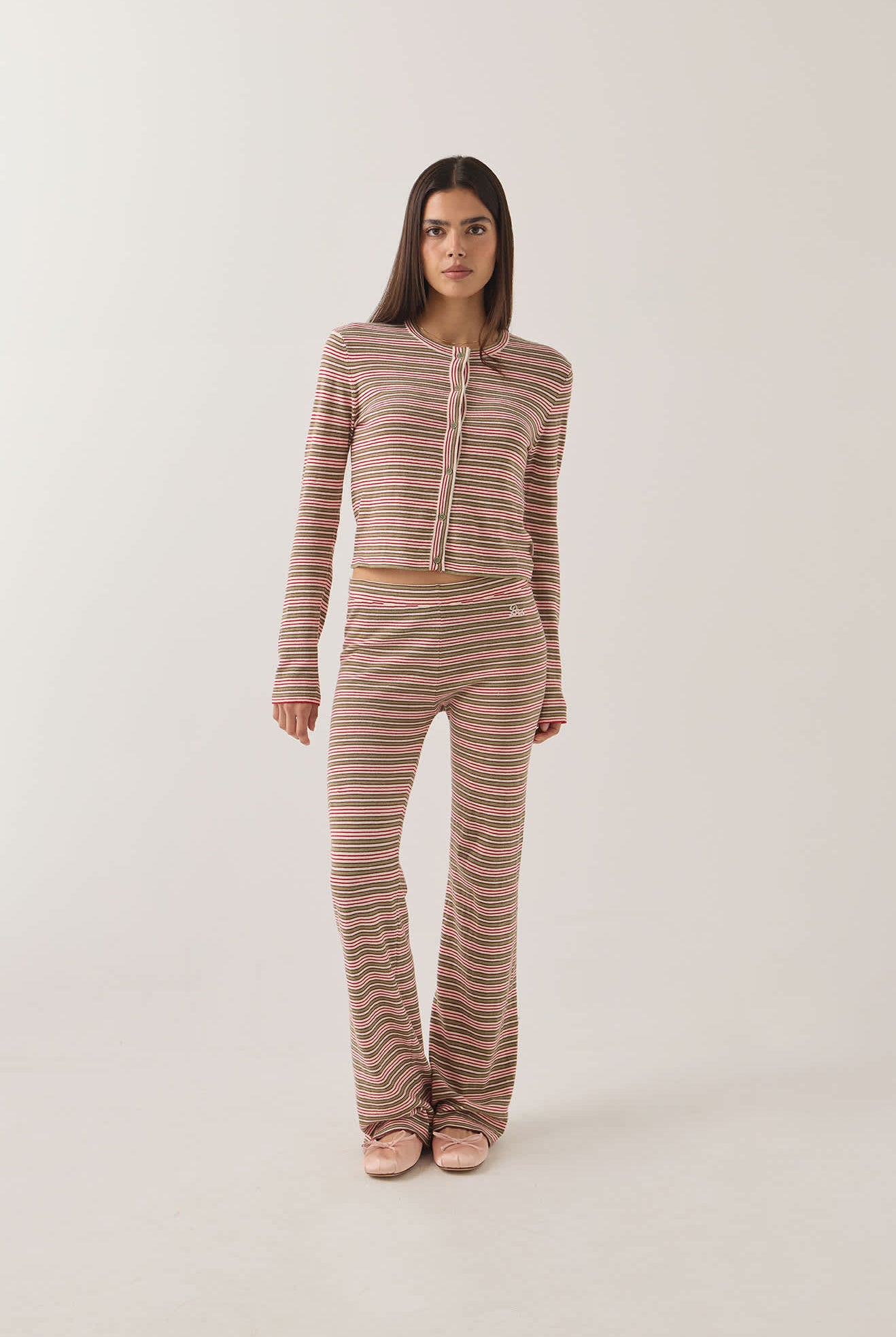 Women's Bixby Lightweight Cardigan in the color Green Multi Stripe - Women's Front View