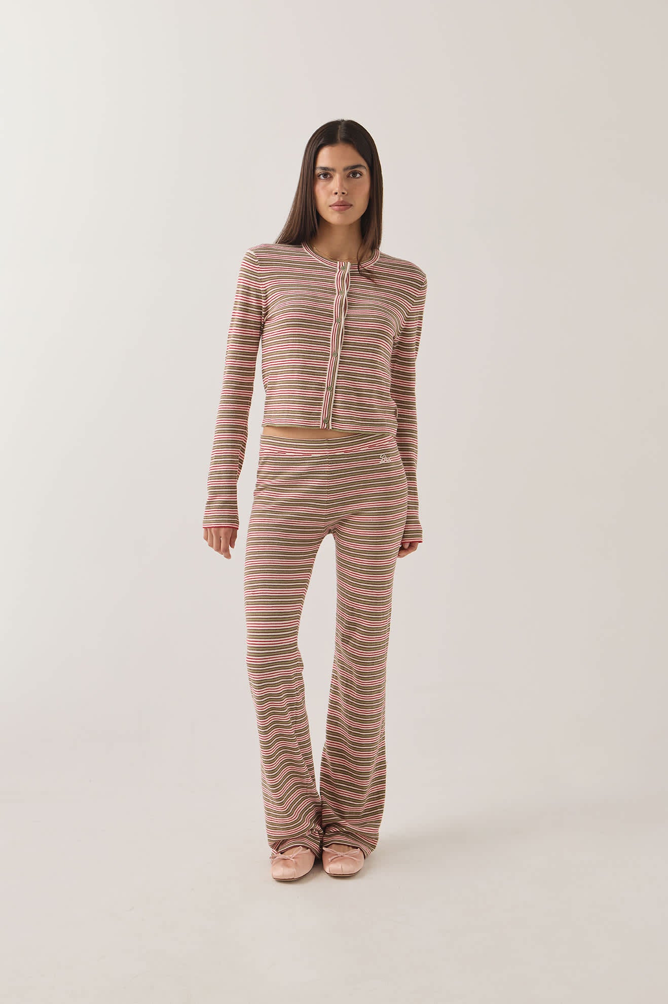 Women's Bixby Lightweight Cardigan in the color Green Multi Stripe - Women's Front View