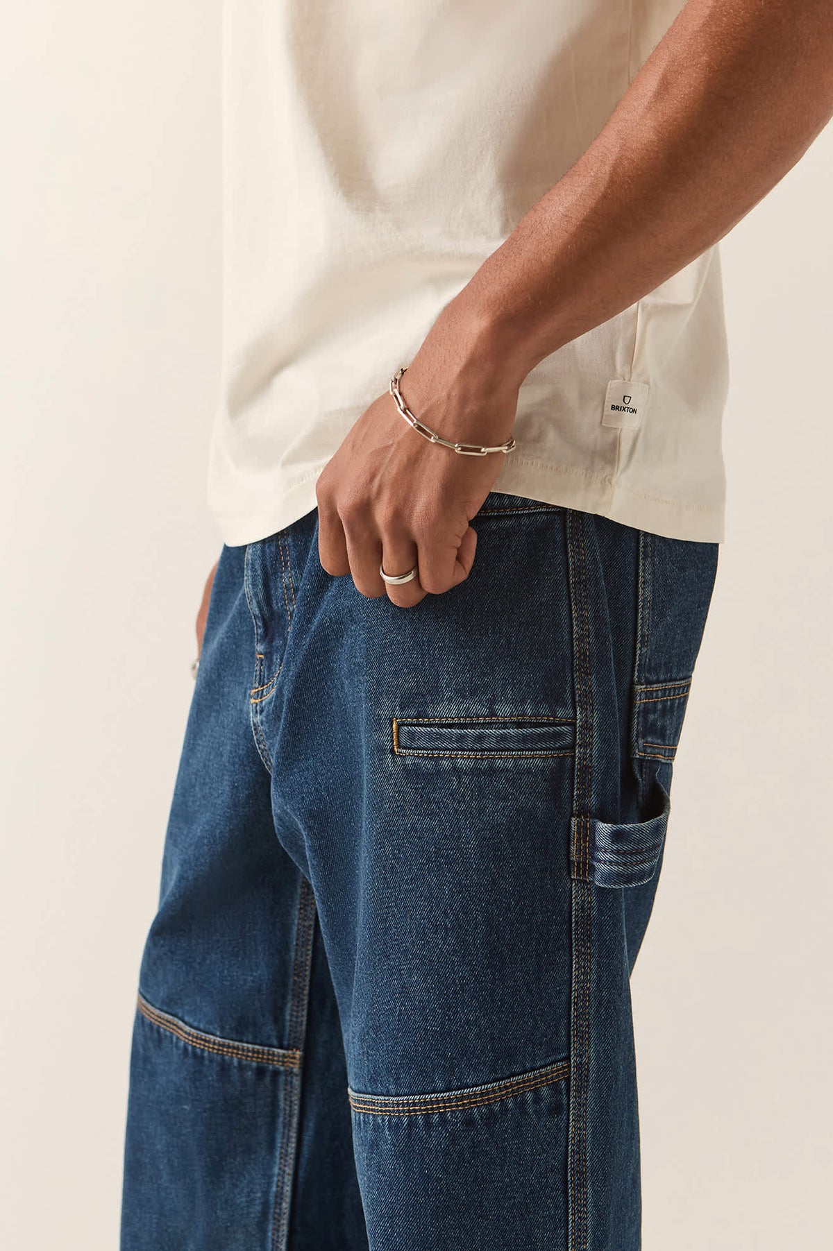 Men's Builders Carpenter Pant in the color Dark Denim - Additional Fit image