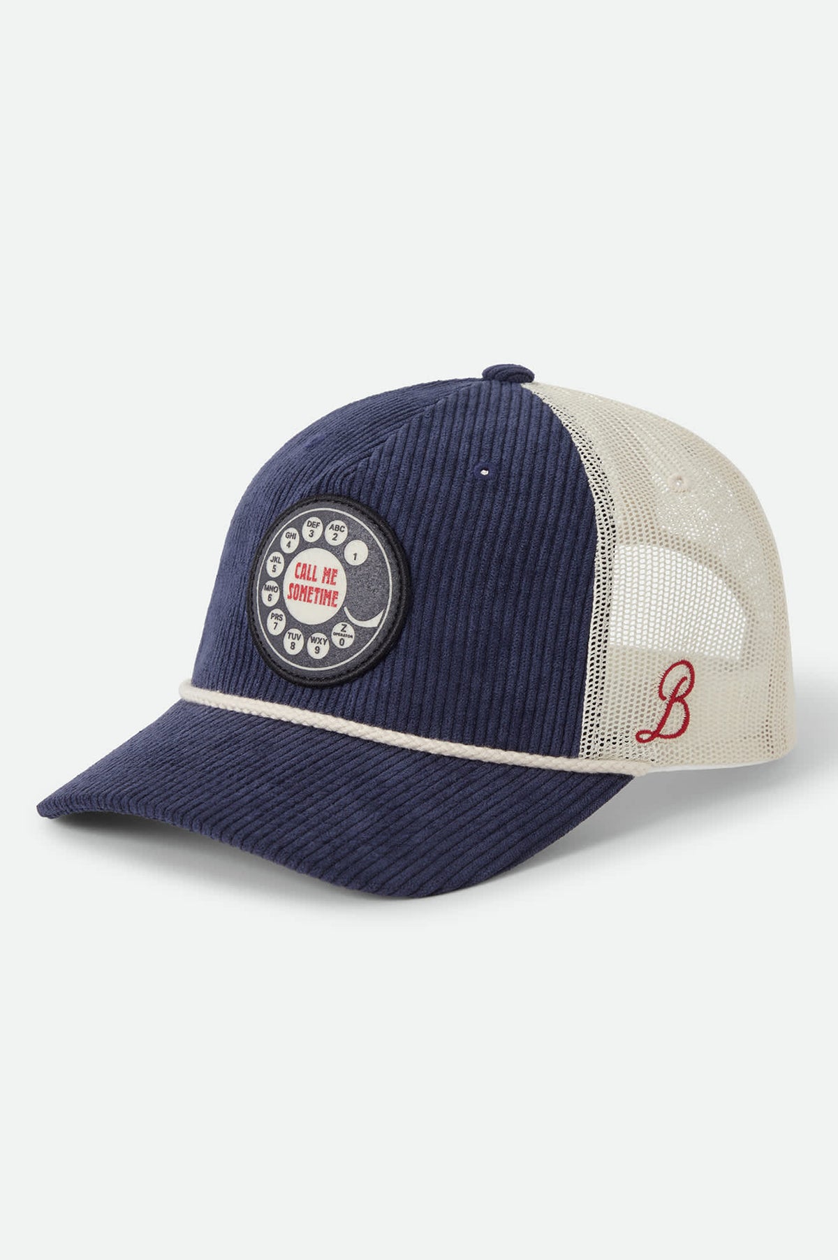 Women's Call Me Sometime Trucker Hat in the color Washed Navy Cord - Front Product View