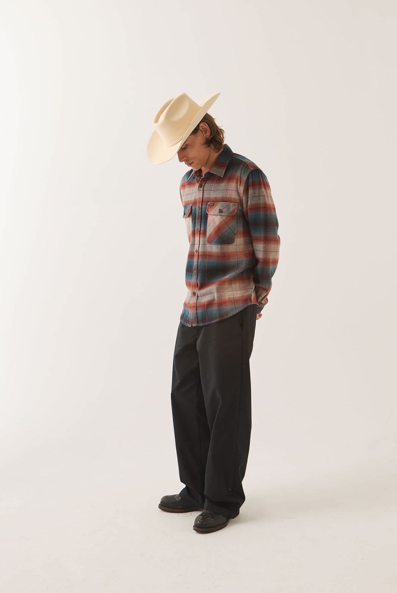 Men's Bowery Flannel in the color Multi Shadow - Men's Side View
