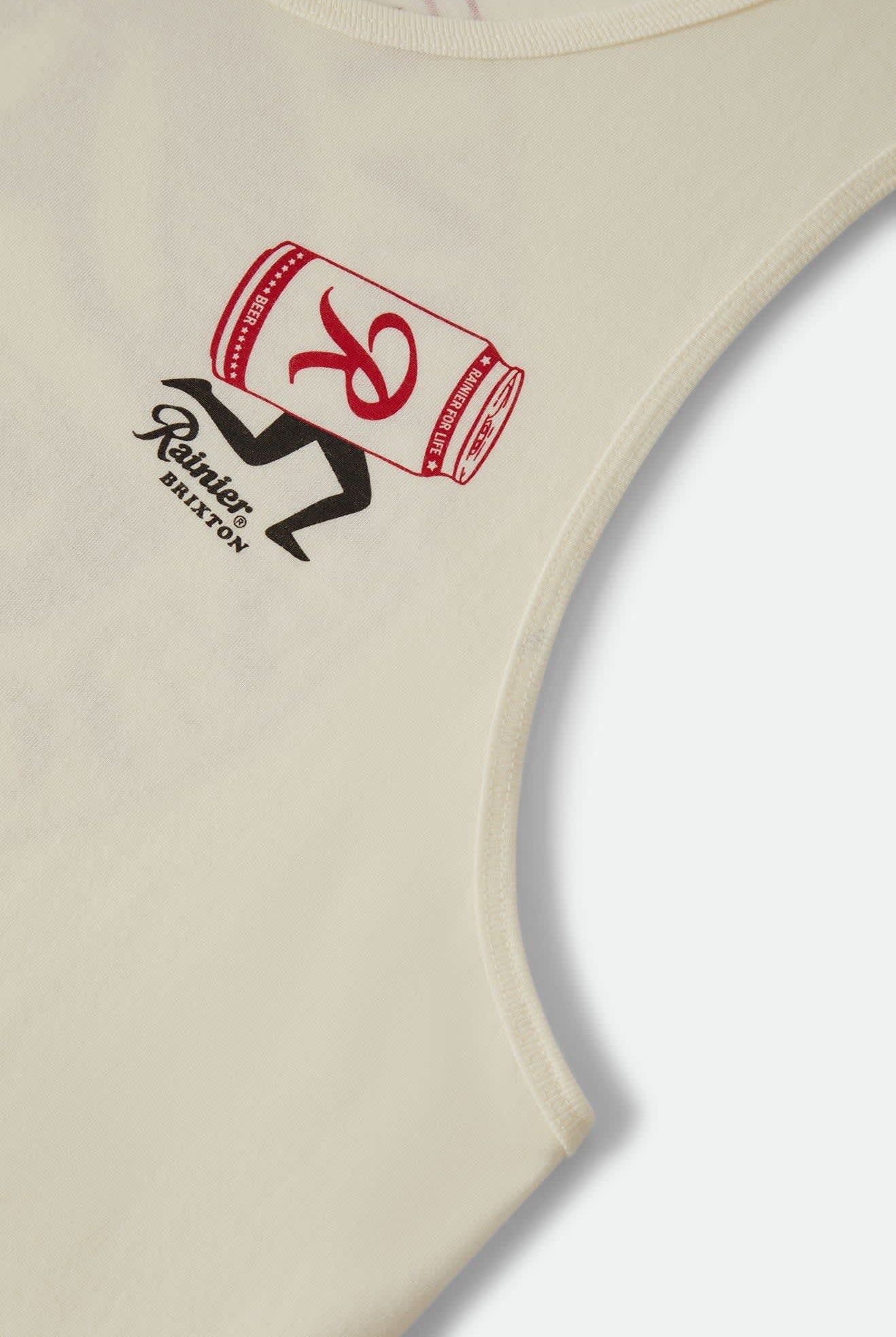 Men's Rainier Beer Run Tank in the color Natural - Additional Laydown image