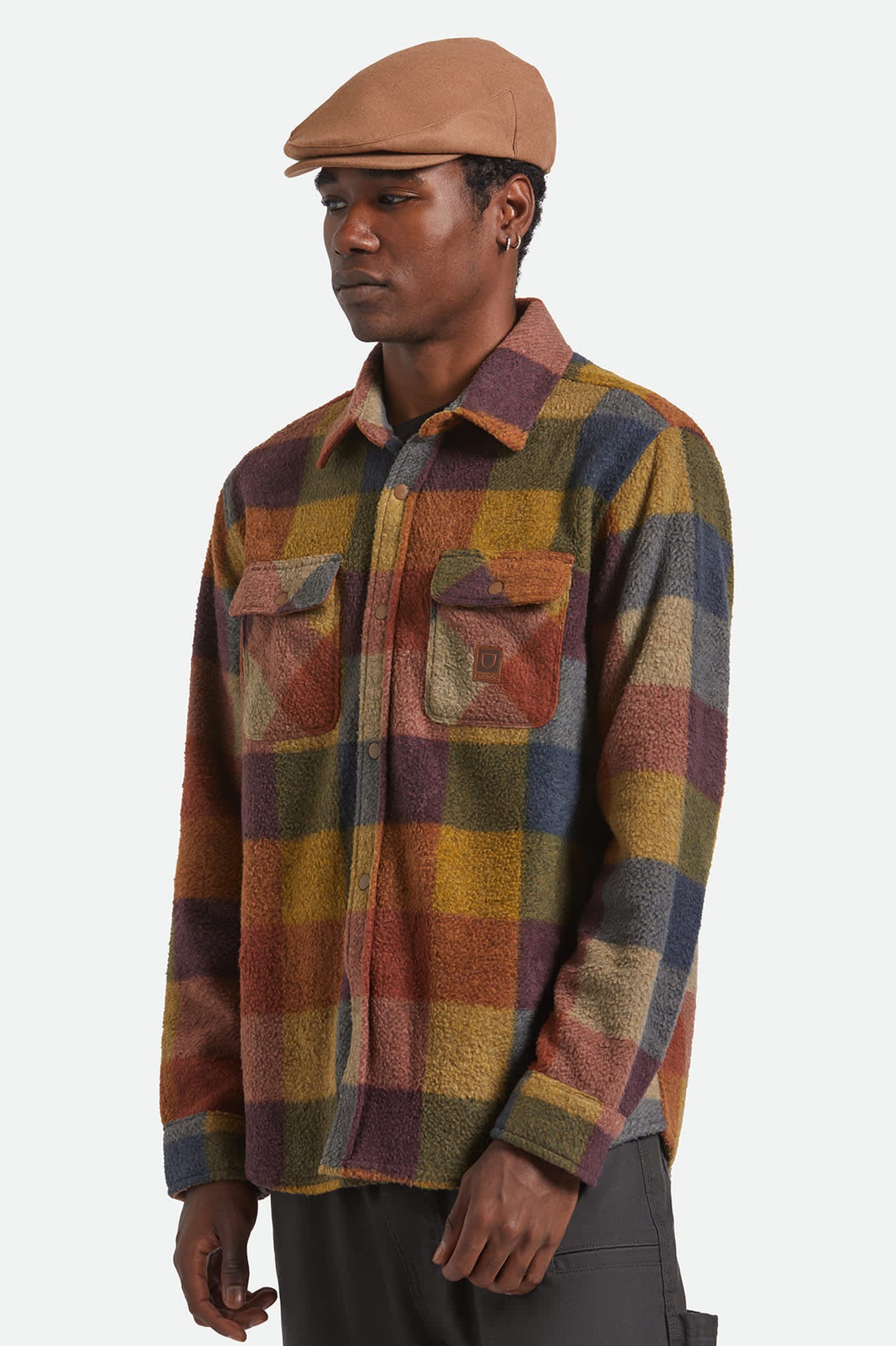 Unisex Hooligan Flat Cap in the color Camel Melton Wool - Men's Front View