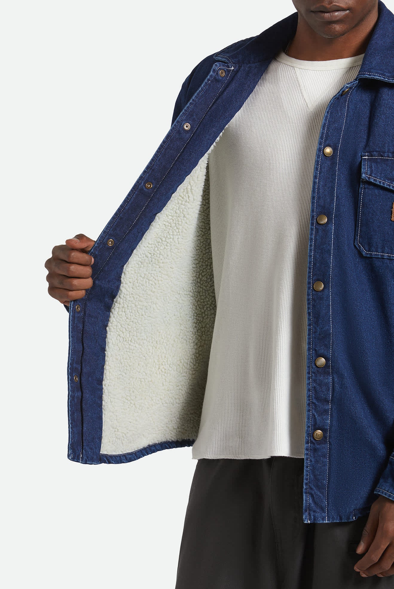 Men's Durham Sherpa Lined Jacket in the color Medium Wash Denim - Additional Fit image