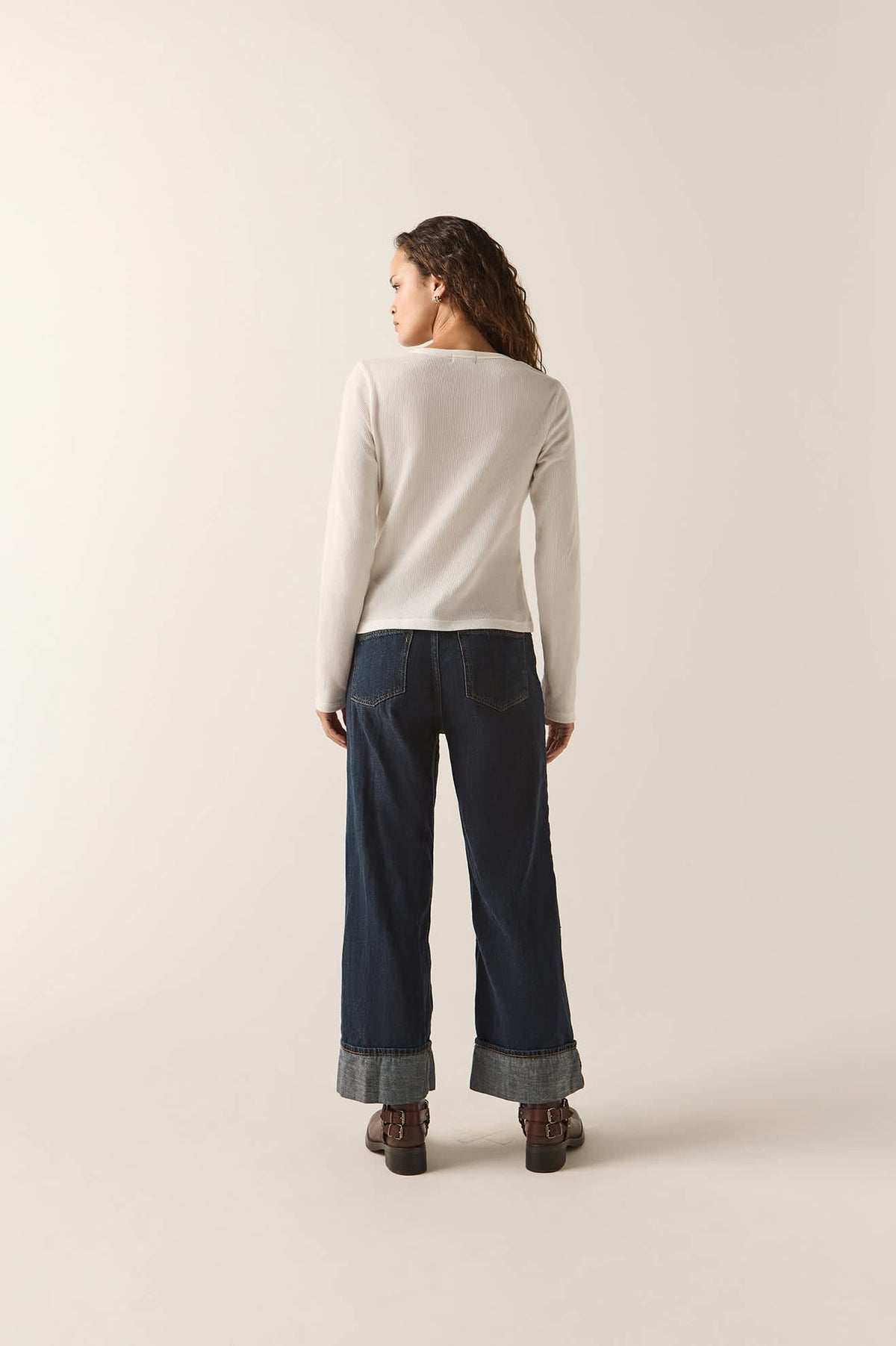 Women's Lipstick Waffle Knit Top in the color Off White - Additional Fit image