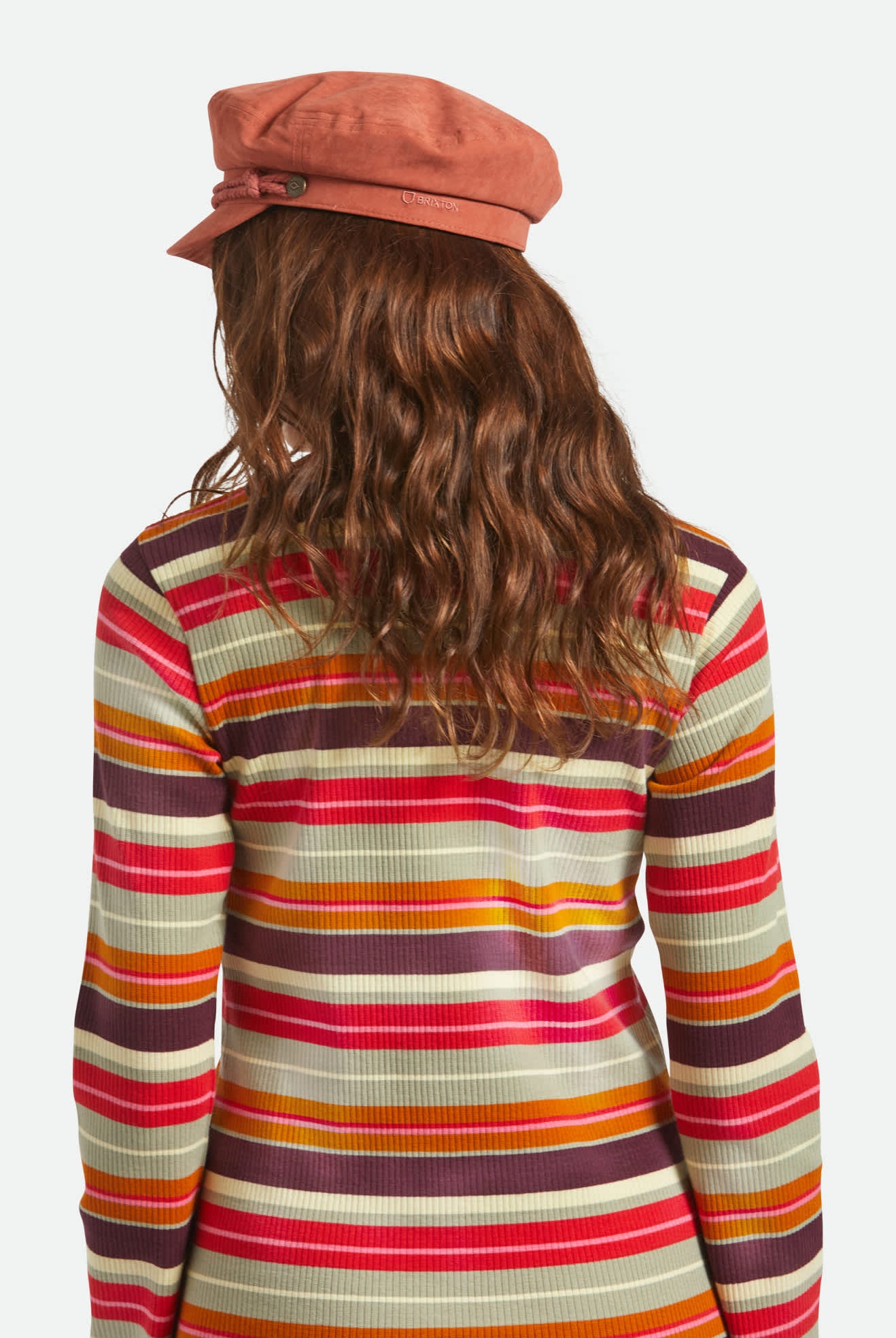 Women's Fiddler Fisherman Cap in the color Terracota Brushed Satin - Women's Back View