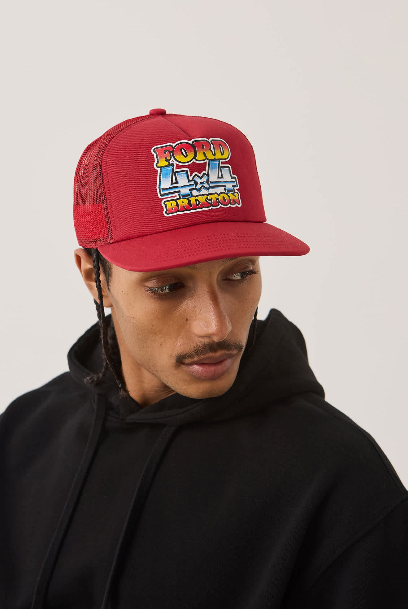 Unisex Ford 4x4 Chrome Trucker Hat in the color Rangoon Red - Additional Fit image