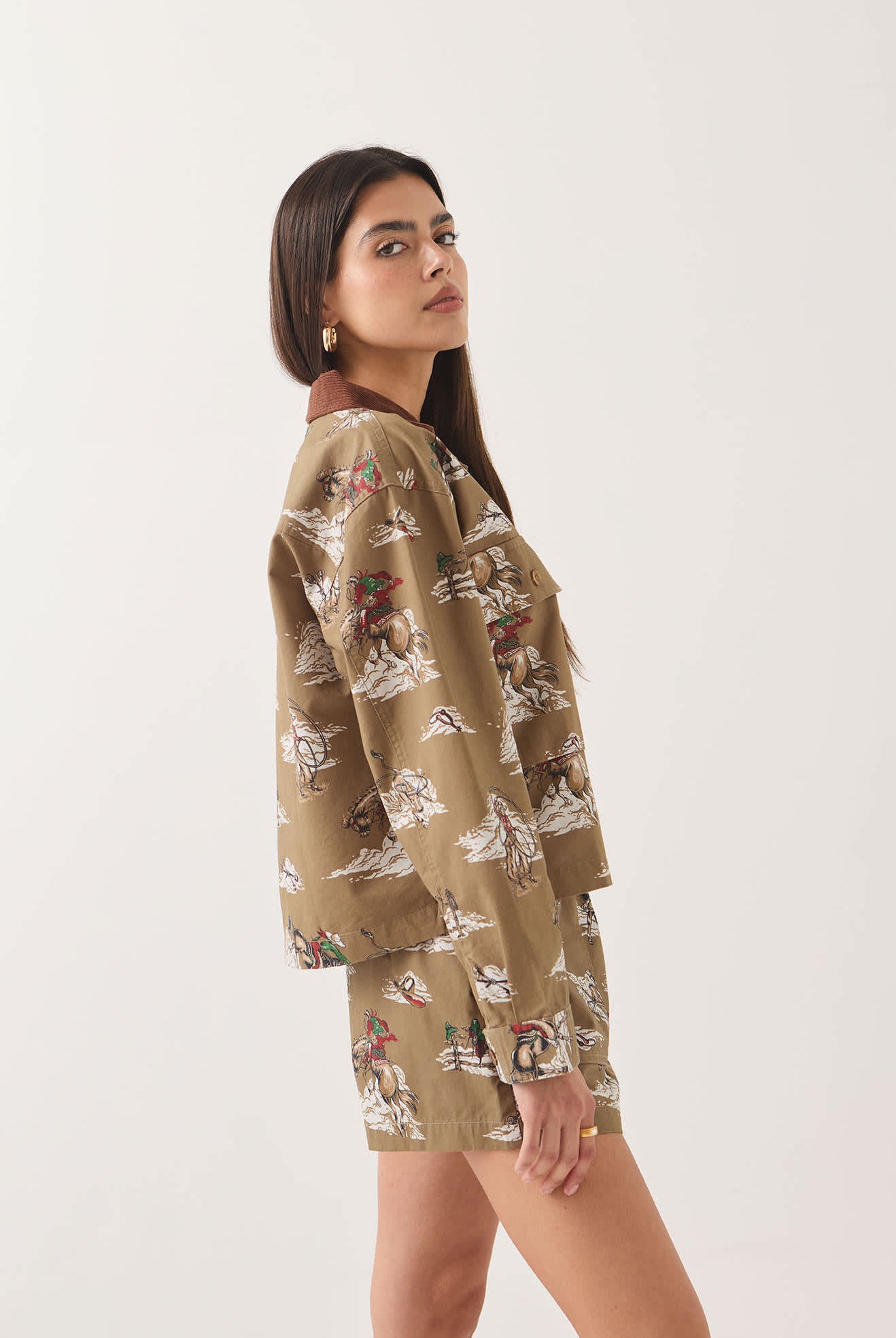 Women's Utopia Overshirt in the color Mid Century Cowboy Print - Women's Side View