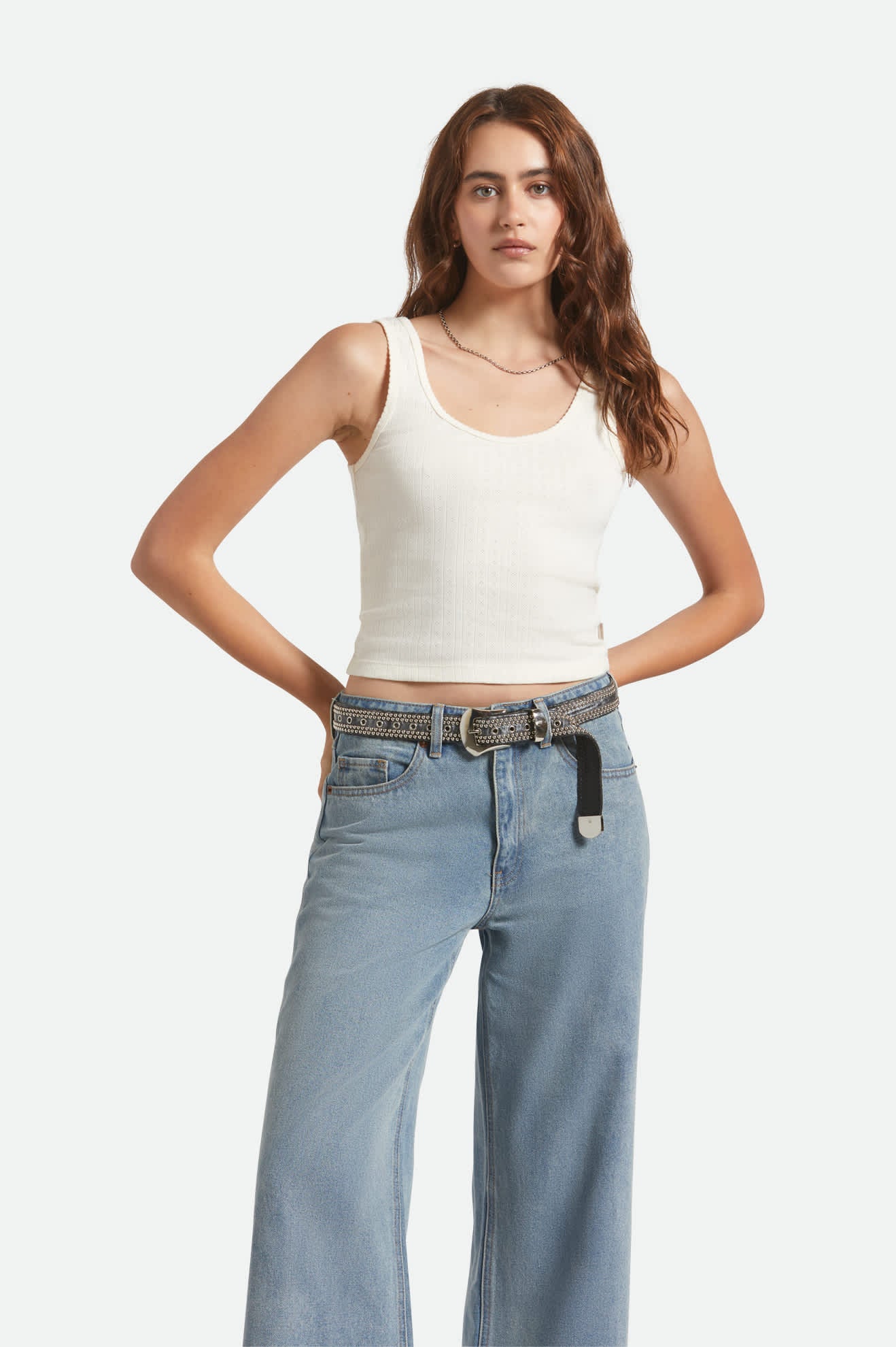 Women's Pointelle Slim Fit Tank in the color Off White - Women's Front View