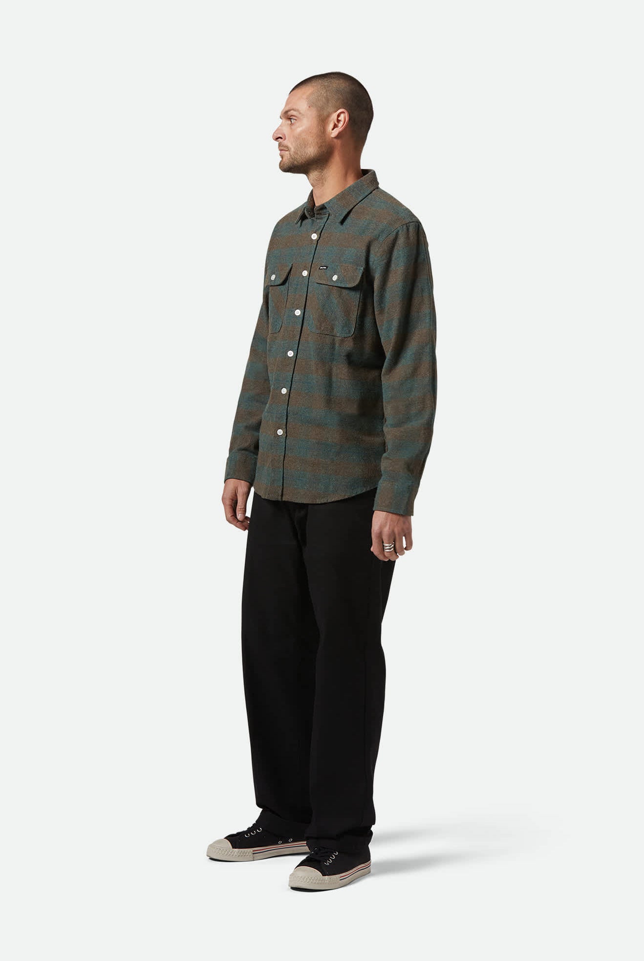 Men's Bowery L/S Flannel in the color Ocean - Men's Side View