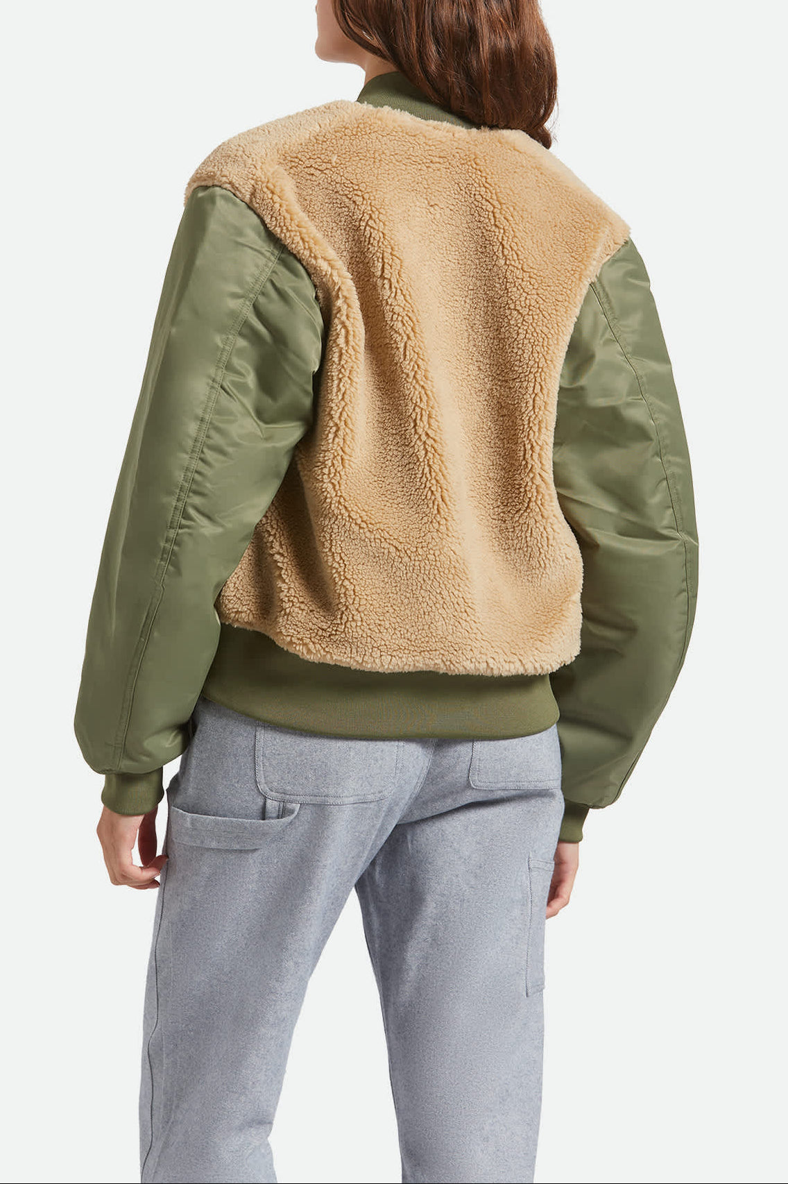 Women's Sherpa Surplus Bomber Jacket in the color Olive Surplus - Women's Back View