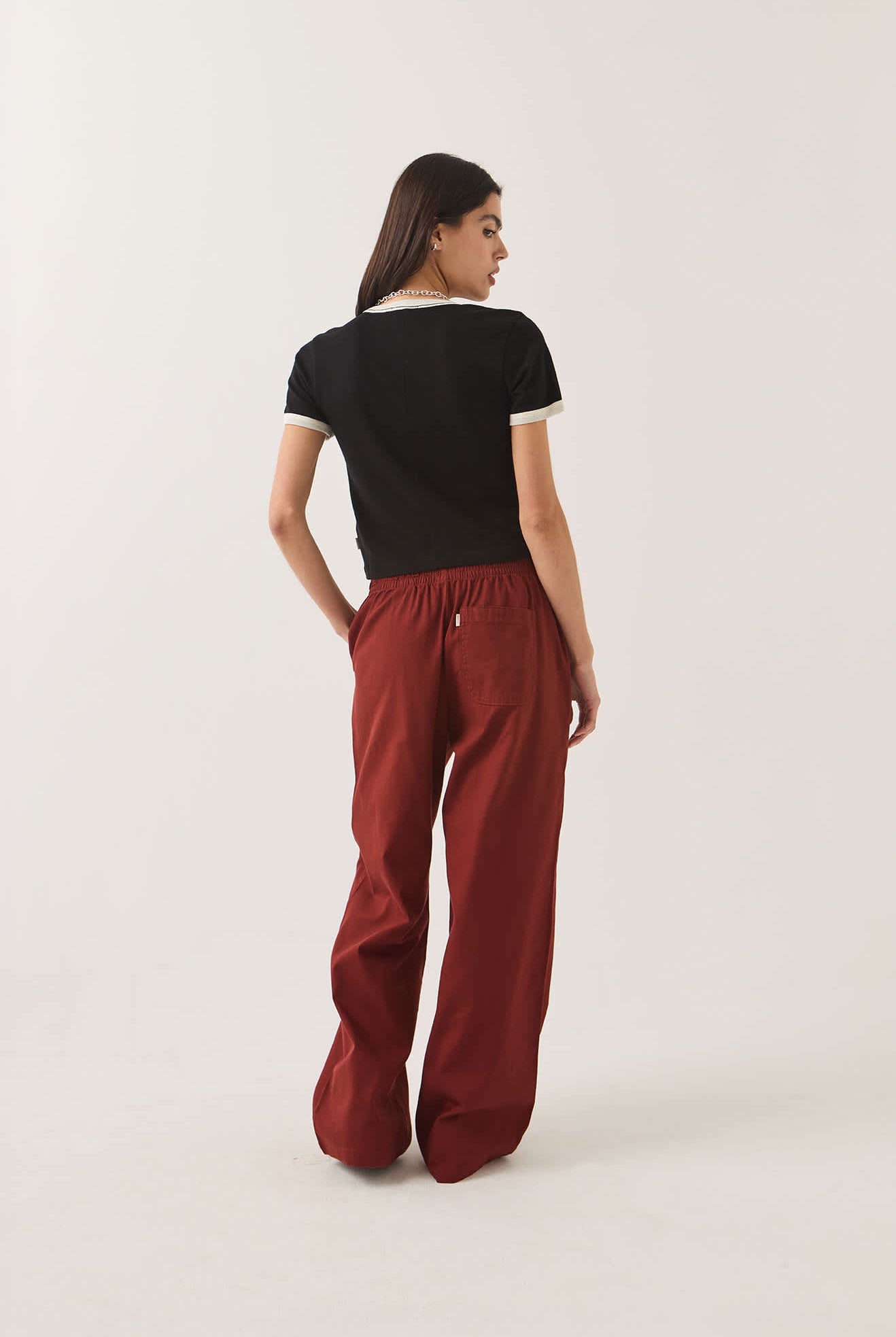 Women's Lounge Pant in the color Dark Brick - Women's Back View