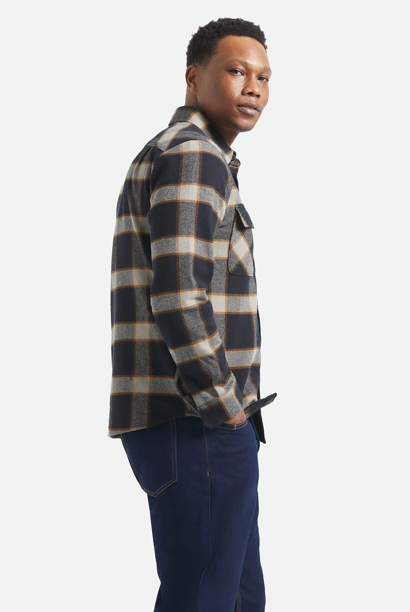 Men's Bowery Flannel in the color Black/Cream - Additional Fit image