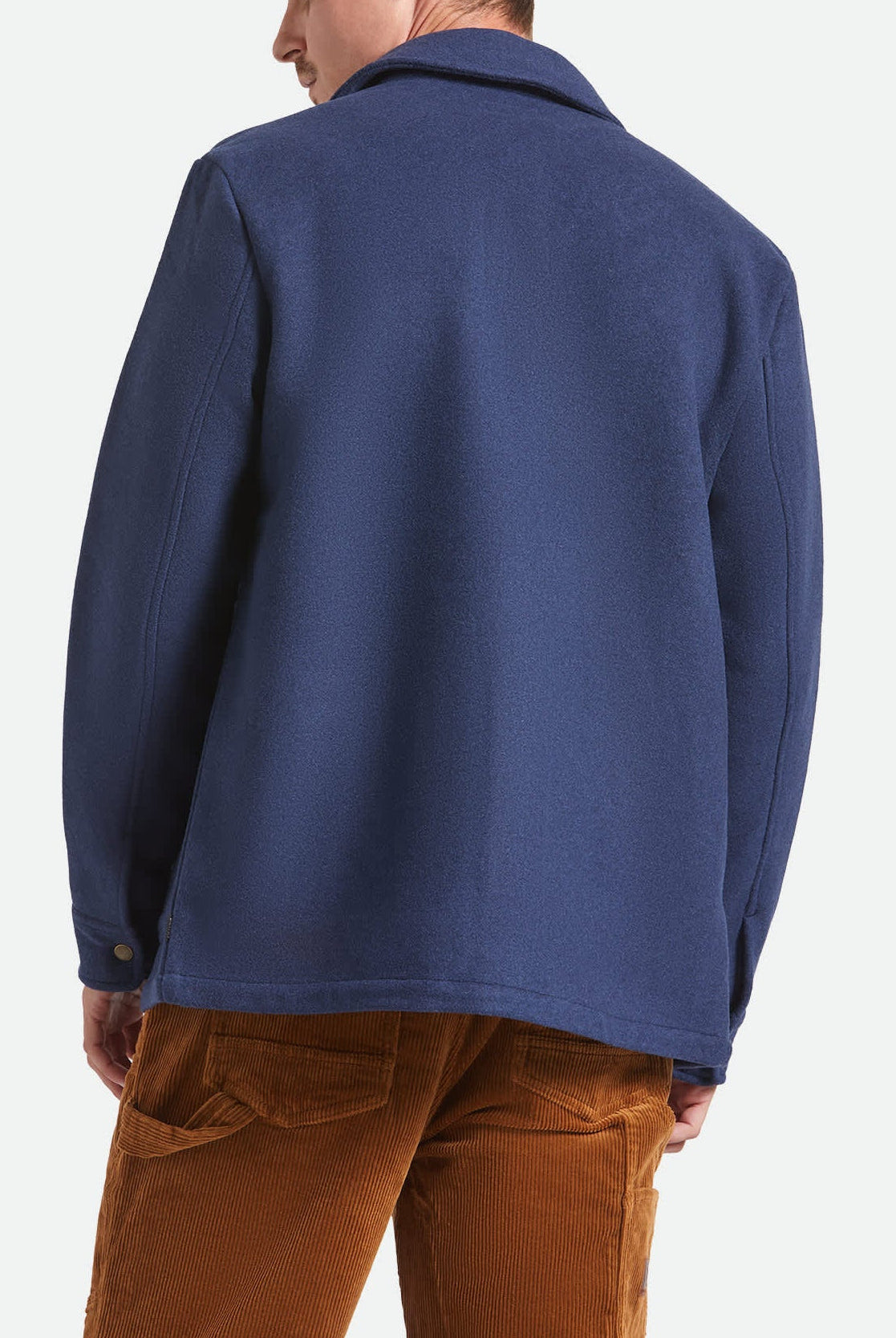 Men's New West Chore Coat in the color Mood Indigo - Men's Back View