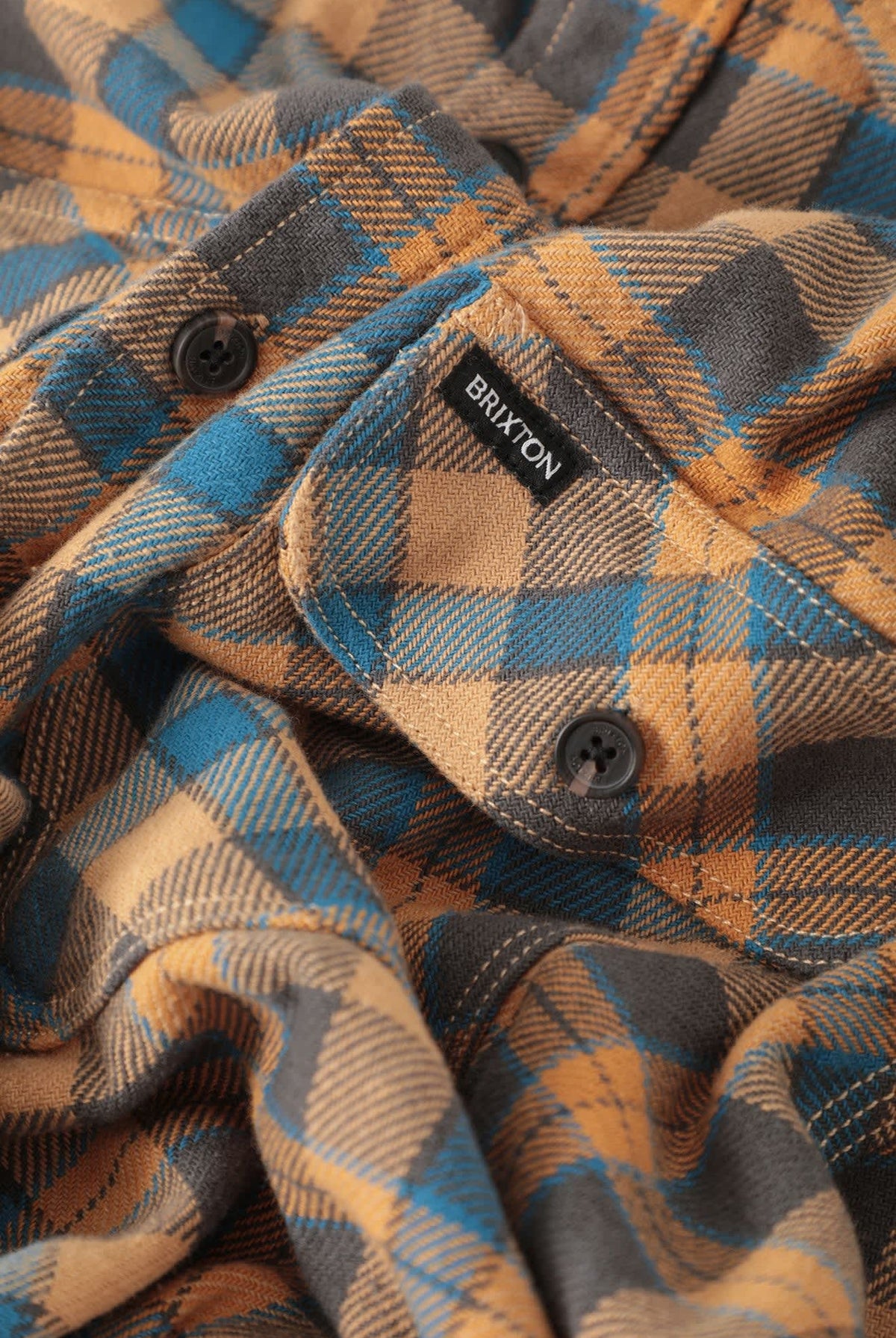 Men's Bowery Flannel in the color Khaki/Blue - Additional Laydown image