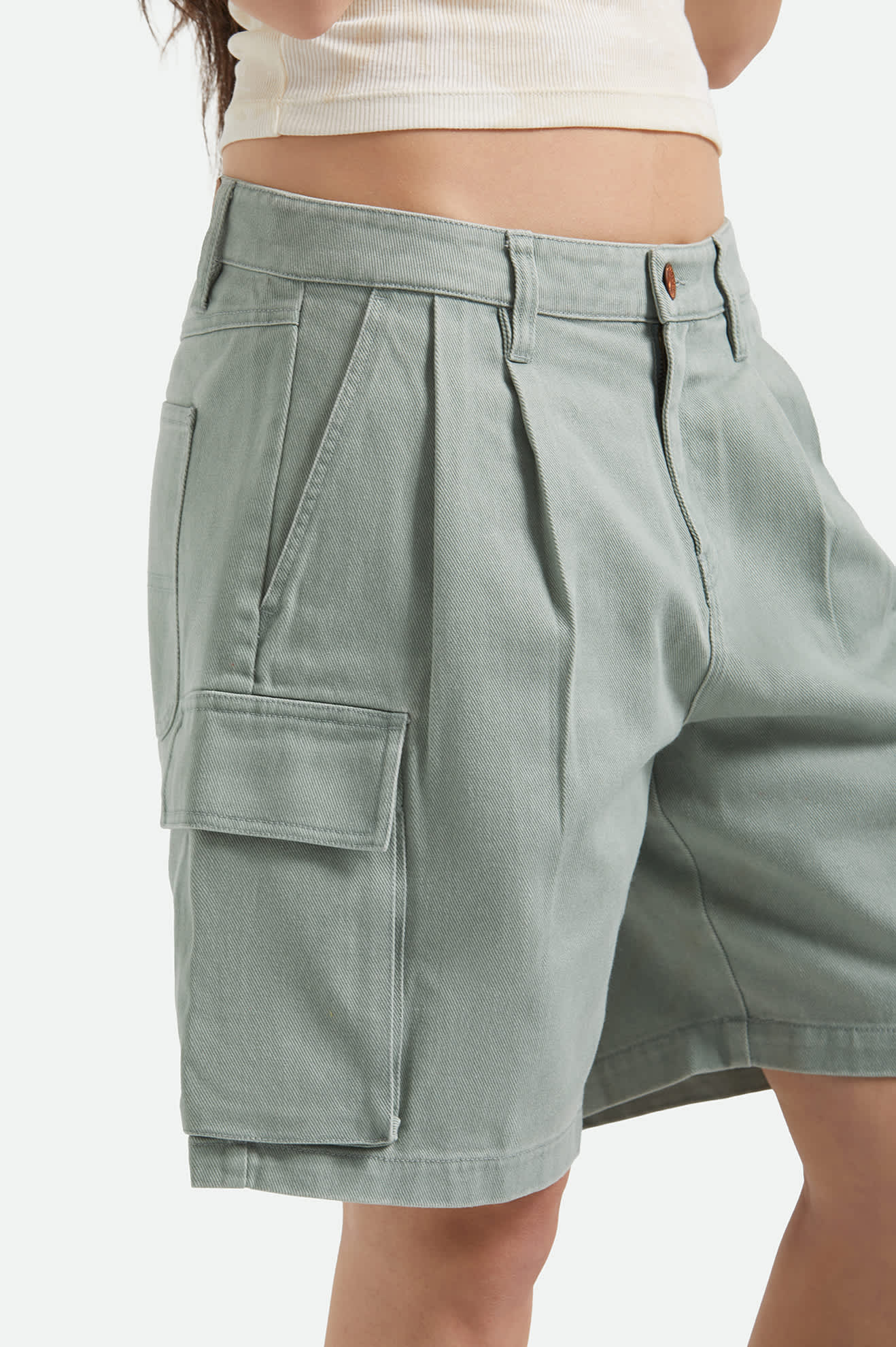 Women's The Alba Baggy Carpenter Short in the color Washed Sage Green - Additional Fit image