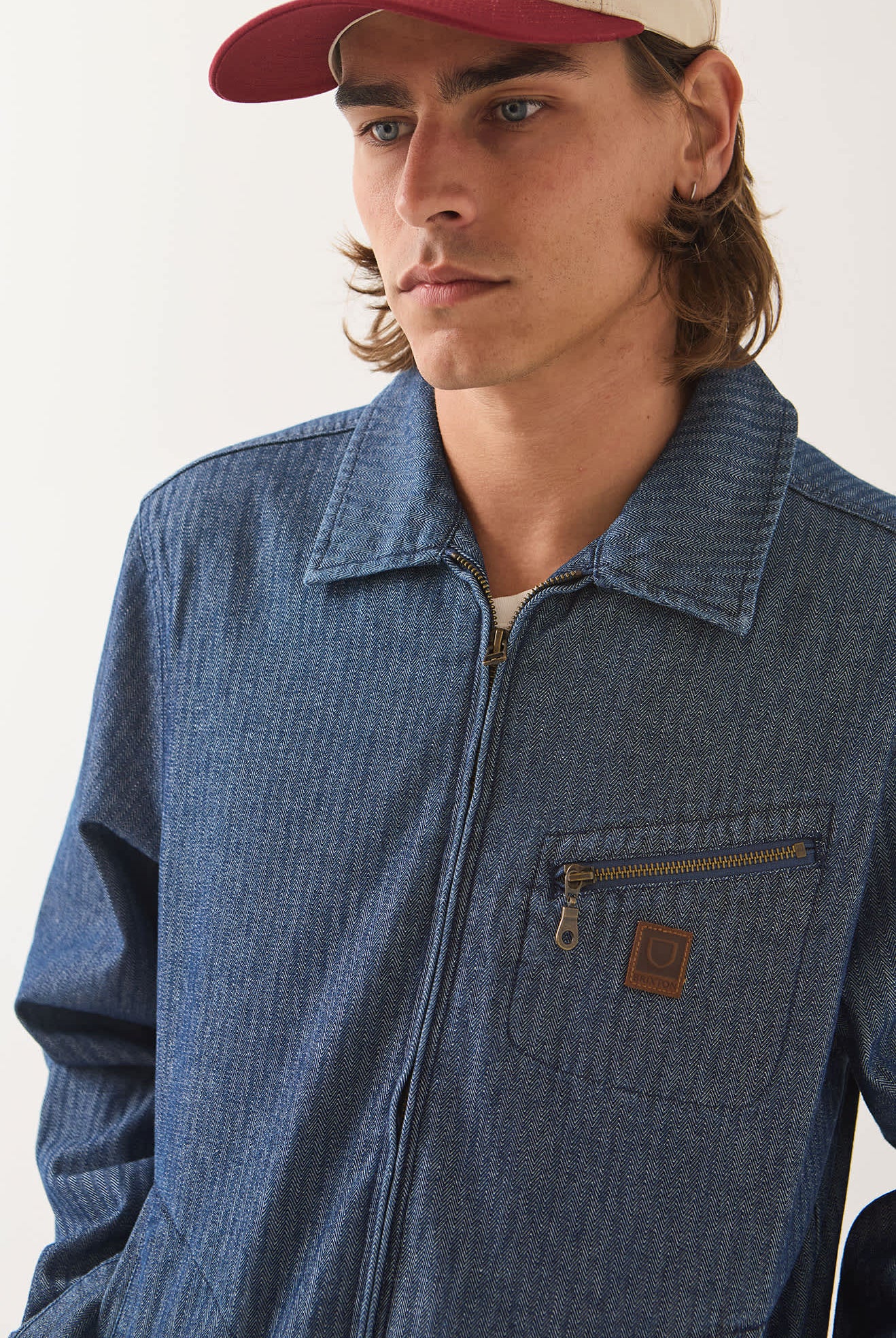 Men's Mechanic Garage Zip Jacket in the color Indigo Herringbone - Additional Fit image
