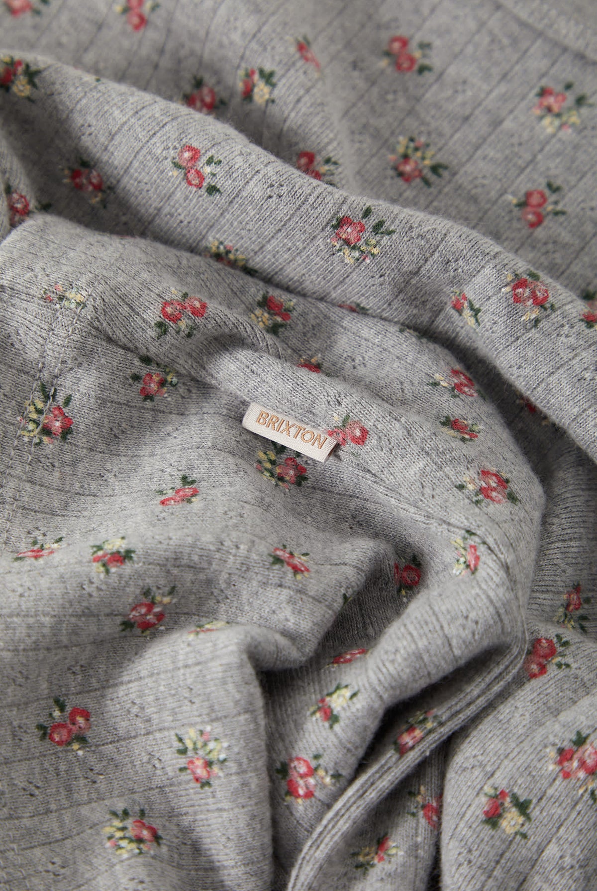 Women's Off Duty Pointelle Knit Top in the color Heather Grey Ditsy Floral - Additional Laydown image